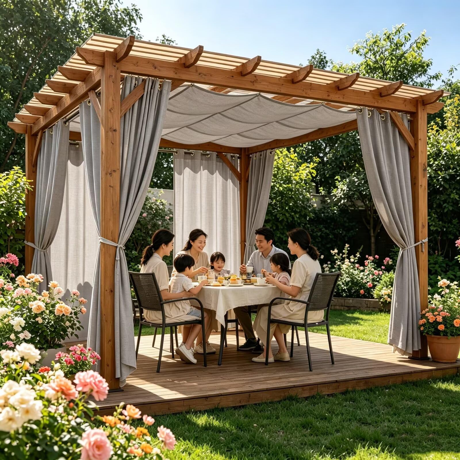 Rideau Thermique Extérieur pour Pergola et Balcon H241 x W355cm Gris