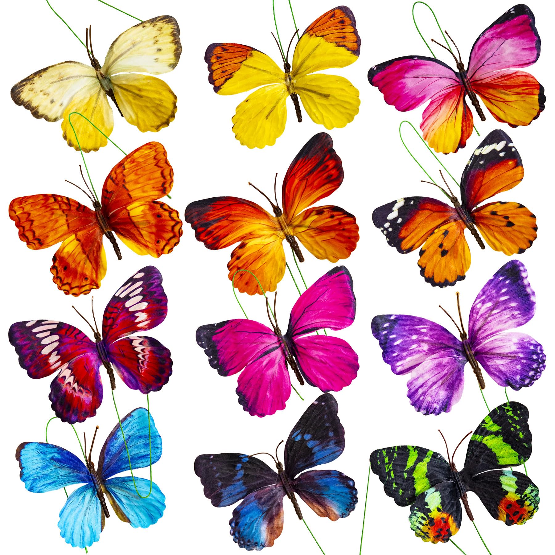 YCHTEWY-Decorative Butterfly Clips, 3D Artificial Silk Butterflies, Multicolor, 12-Pack, Home and Floral Decor (A Wire)