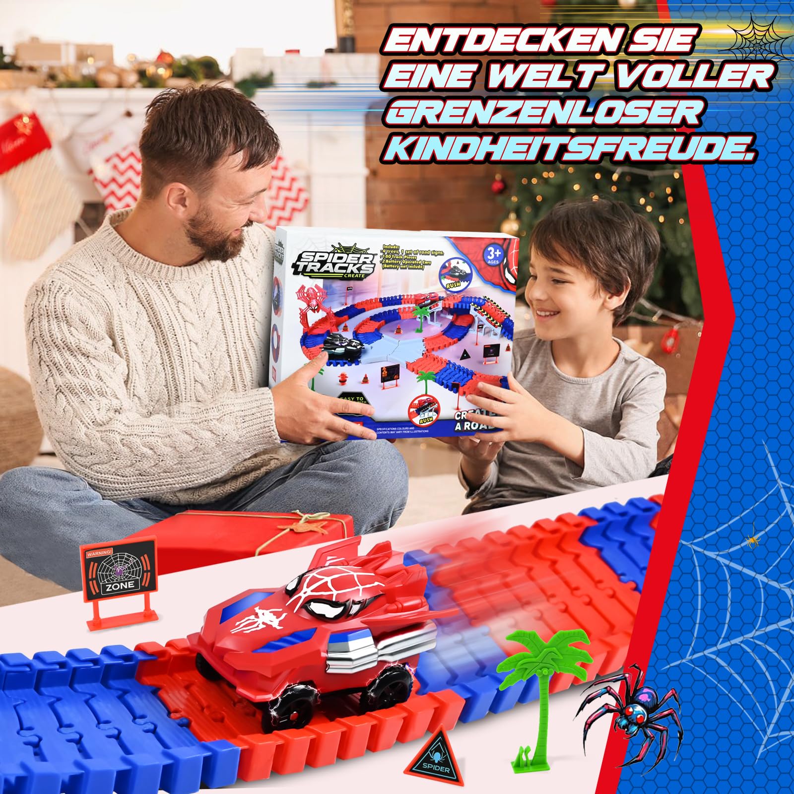 PATEMZON Autorennbahn Spielzeug, Spide Triebwagen, Autobahn Spielzeug mit 2 Autos, 208 PCS Flexibel 360° Looping Autorennbahn Rennbahn, Geschenk für Kinder 3 4 5 6 7 Jahre alt Rennspielzeug
