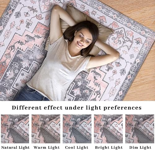 Miniatura 6 de COZYLOOM Alfombra de área de 8 x 10 pulgadas, estilo bohemio, con estampado floral, envejecida, vintage, lavable, para interiores, alfombra fina y