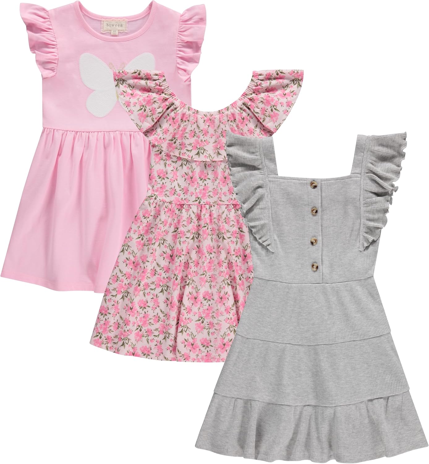 BTween 3 Piece Girls Summer Dress Set Short Sleeve Casual Skater Dresses