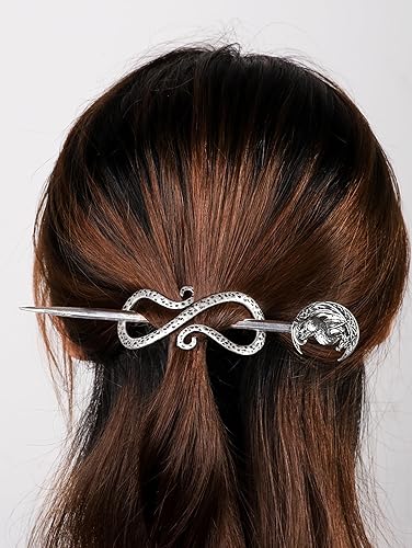 Miniatura 2 de HAQUIL Horquilla de dragón de luna creciente para mujeres y hombres, moda vikingo dragón en la luna, accesorio para el cabello, regalo de joyería