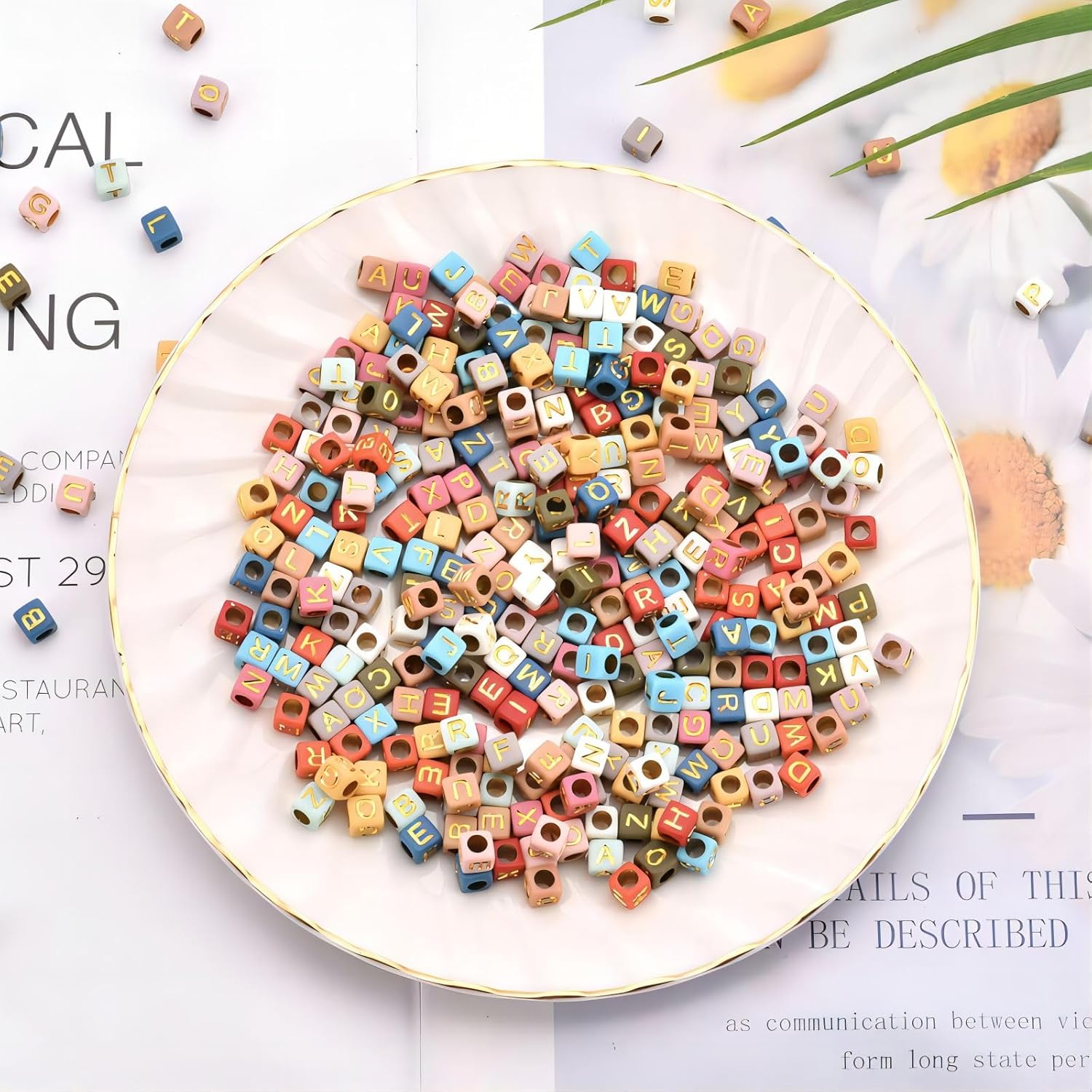 800Pcs Colorful and Gold Square Letter Beads A-Z, 6X6mm Acrylic Alphabet Beads for Friendship Bracelets Making - Image 2