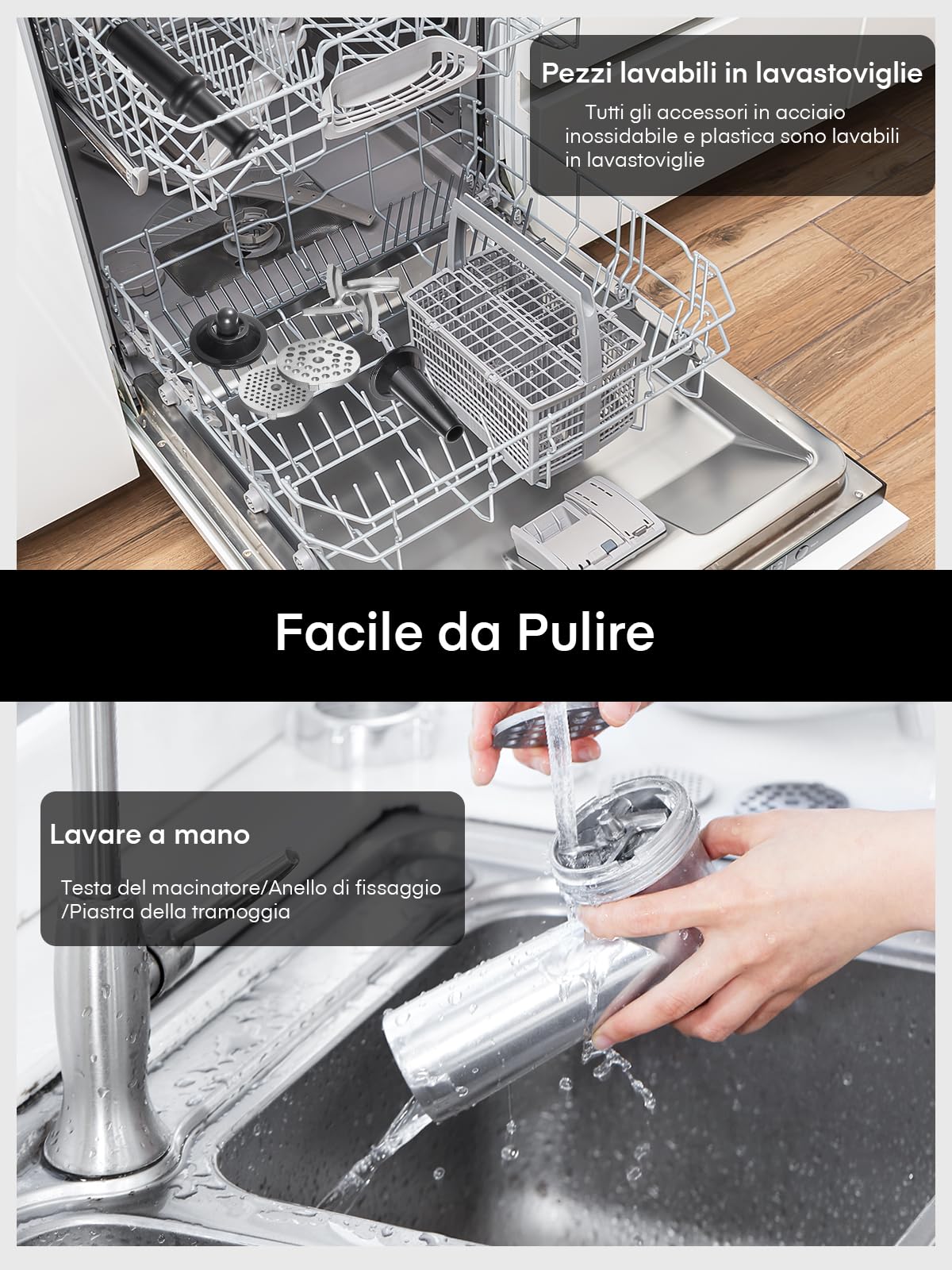 Tritacarne Elettrico Professionale, 2800W Max Potenza di Bloccaggio, HOUSNAT 5 in1 Tritacarne Elettrico, 3 Piastre di Macinazione in Acciaio Inox, perCarne, Salsiccia, Kebbe, Verdure, Salse, Nero