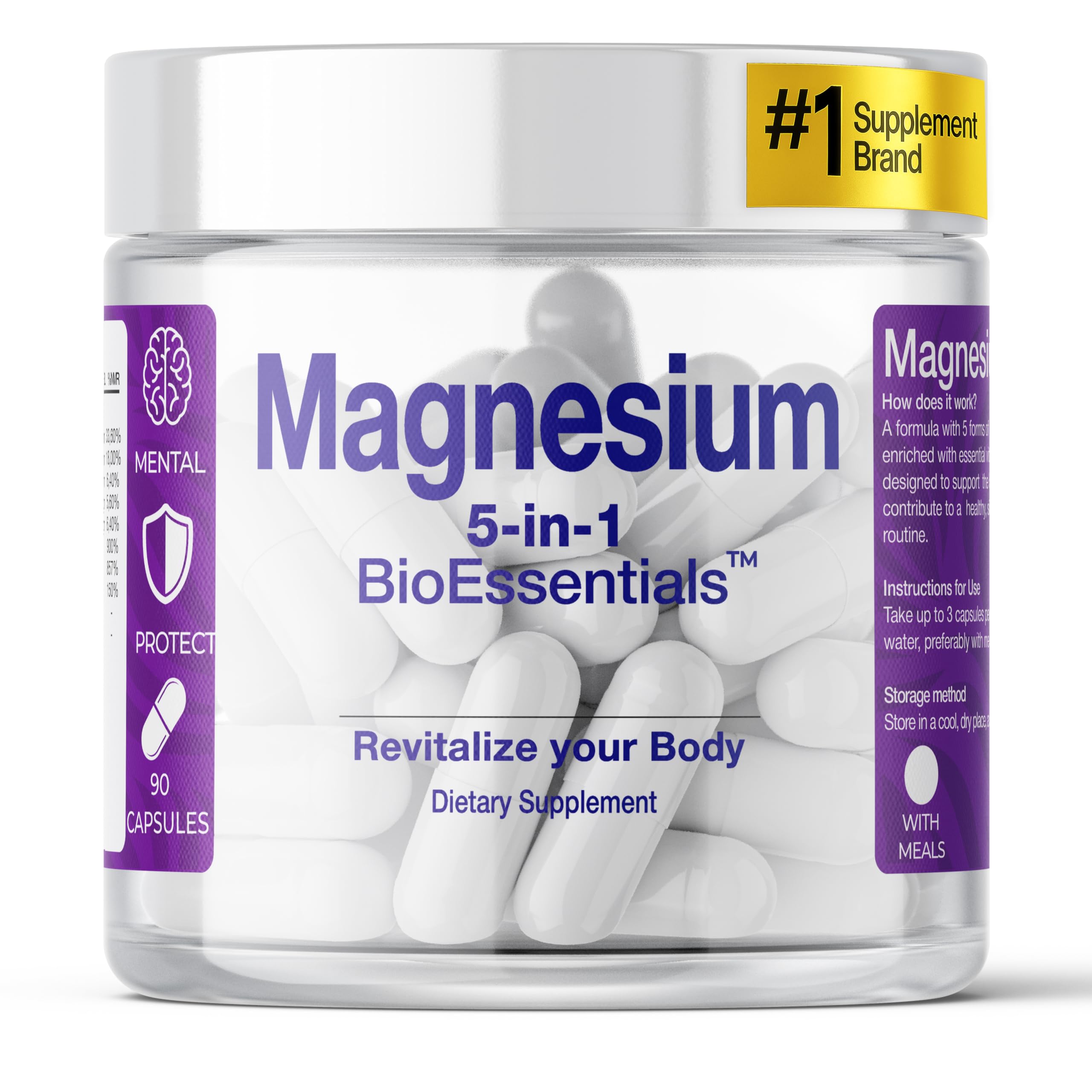 Magnesium 5 – Dietary Supplement – 1950 mg from 5 Magnesium Forms – Daily Adult Wellness Formula – Bisglycinate + L-Threonate + Malate + Taurate + Citrate – 90 Capsules