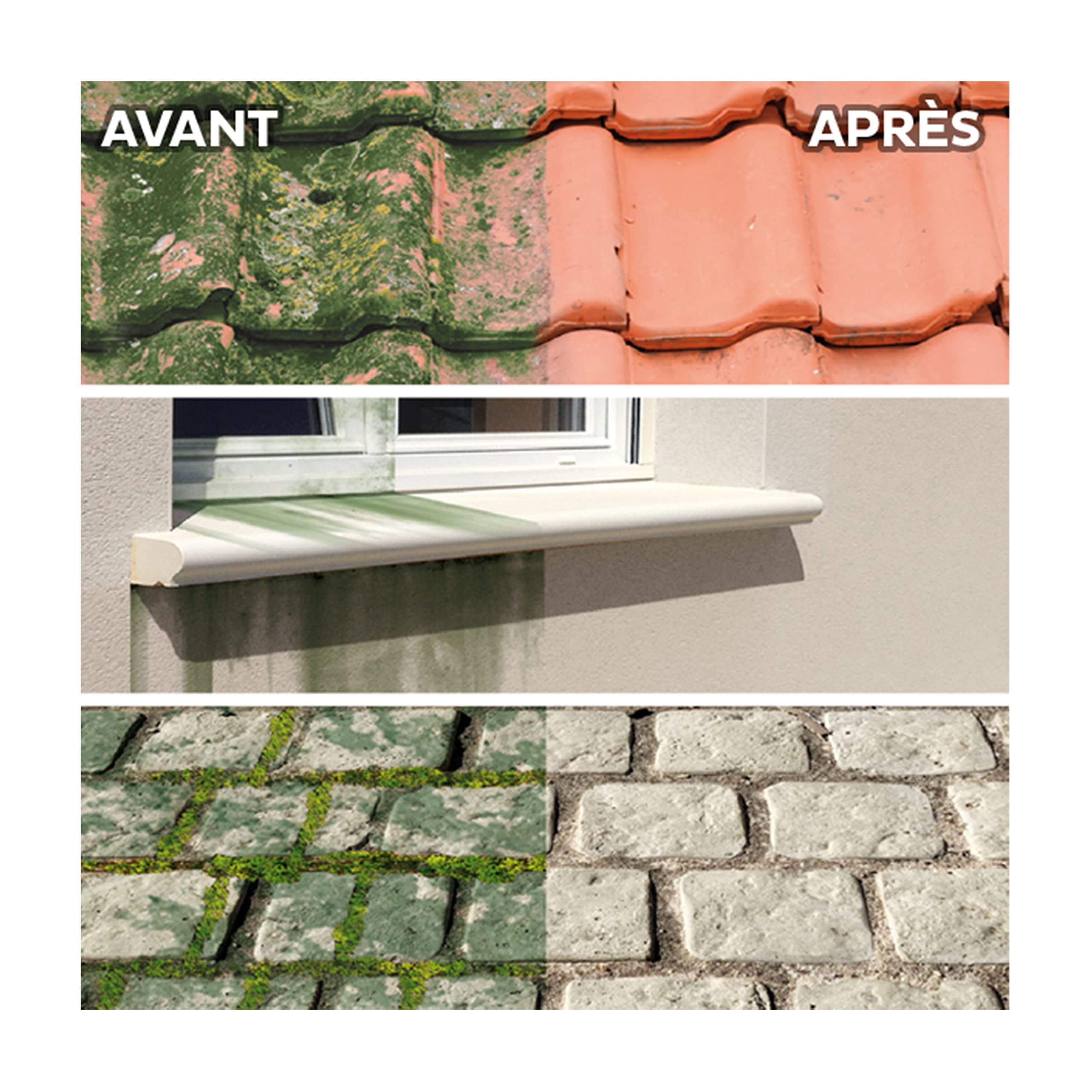 Bostik Anti Dépôts Verts, Traitement pour Eliminer Dépôts verts Mousses Algues et Lichens, Tablettes Ultra Concentrées pour Toits Façades et Sols, Transparent après Dilution, Boite de 60 Tablettes