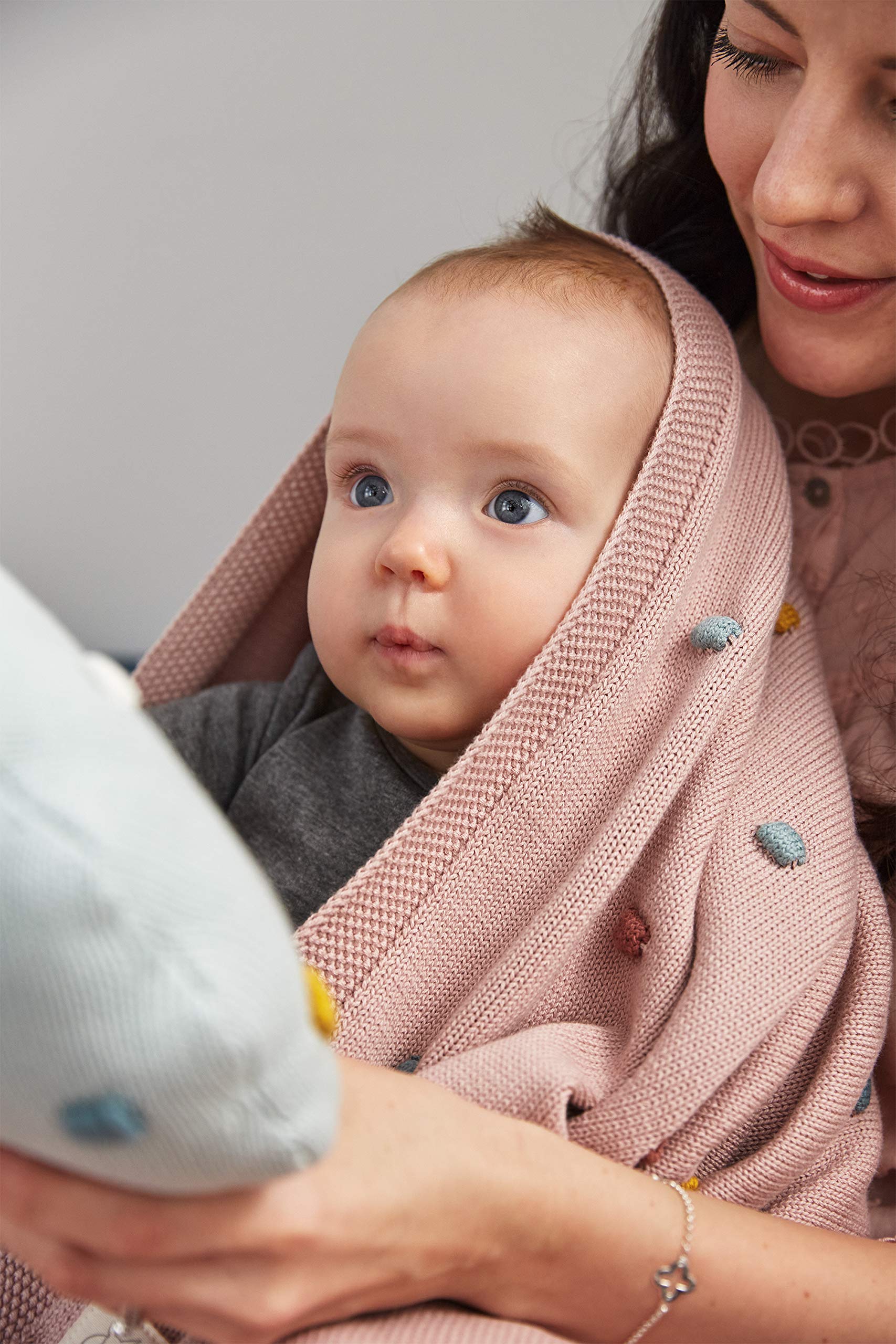 LÄSSIG Koc niemowlęcy z dzianiny kocyk dziecięcy z dzianiny, 100% bawełna ekologiczna, GOTS/Knitted Blanket Dots dusty pink