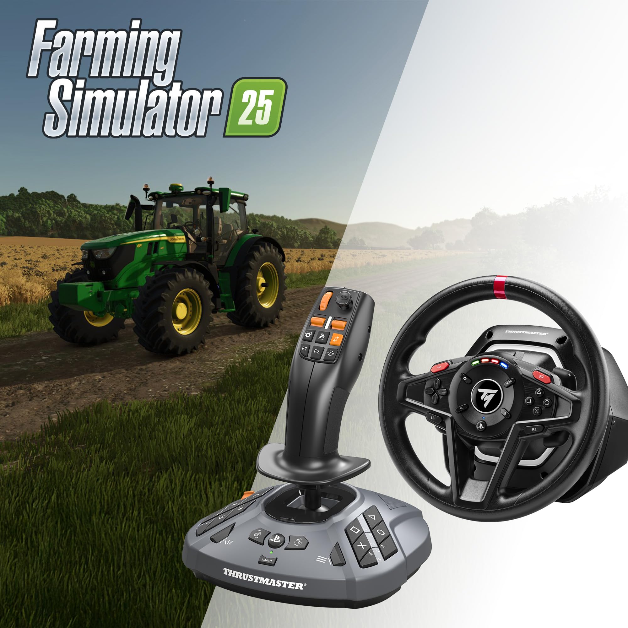 Thrustmaster T128 SimTask Farming Pack - Pack Volante Farming - PS5 y PC | Plug & Play en Farming Simulator 25, volante Force Feedback T128, FarmStick 3 ejes, montaje Steering Kit, pedalier T2PM