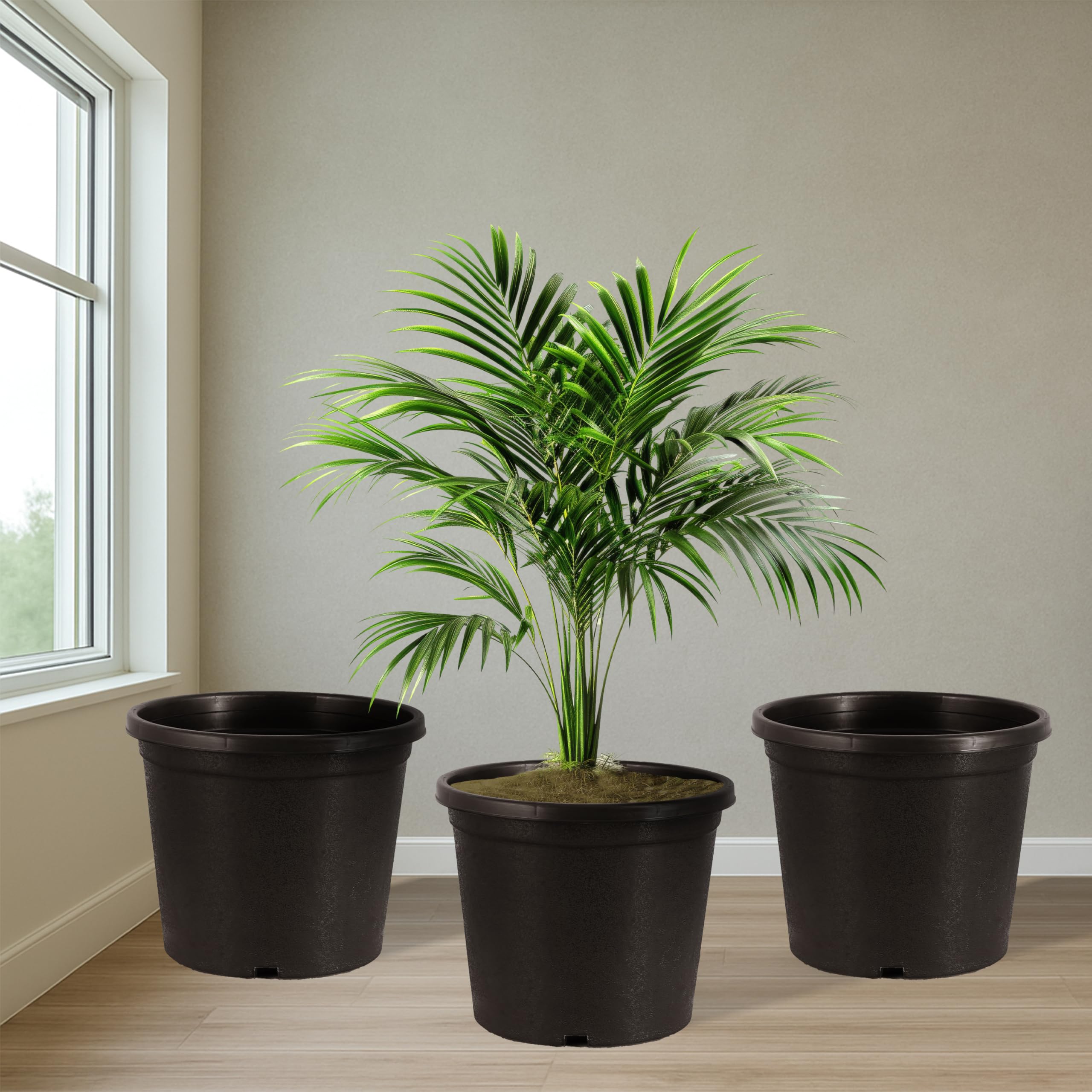DOAP 14 Inch Plastic Flower Pot Weather Proof - Large Round Planter for Outdoor, Garden, Balcony & Indoor Plants, Trees & Shrubs - Heavy Duty & Lightweight (3, Black, 16-INCH)-image-21