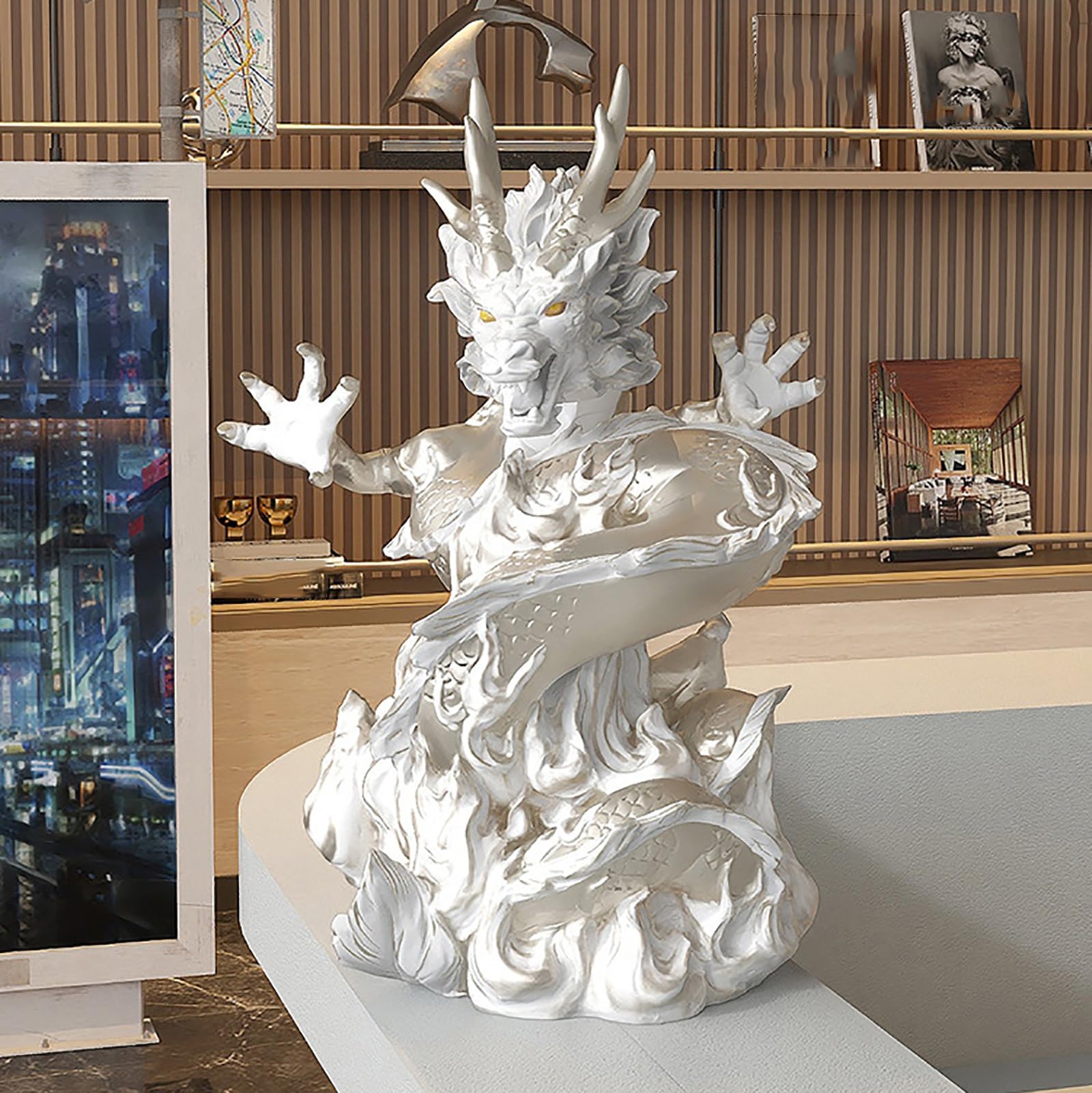 Statues et Figurines de Dragon, Figurine de Dragon Chinois, Objets de Collection, AnnéE du Dragon du Zodiaque Chinois, Figurine de Dragon de Grande Taille, Collection d'art, Choix de Cadeau(Silver)