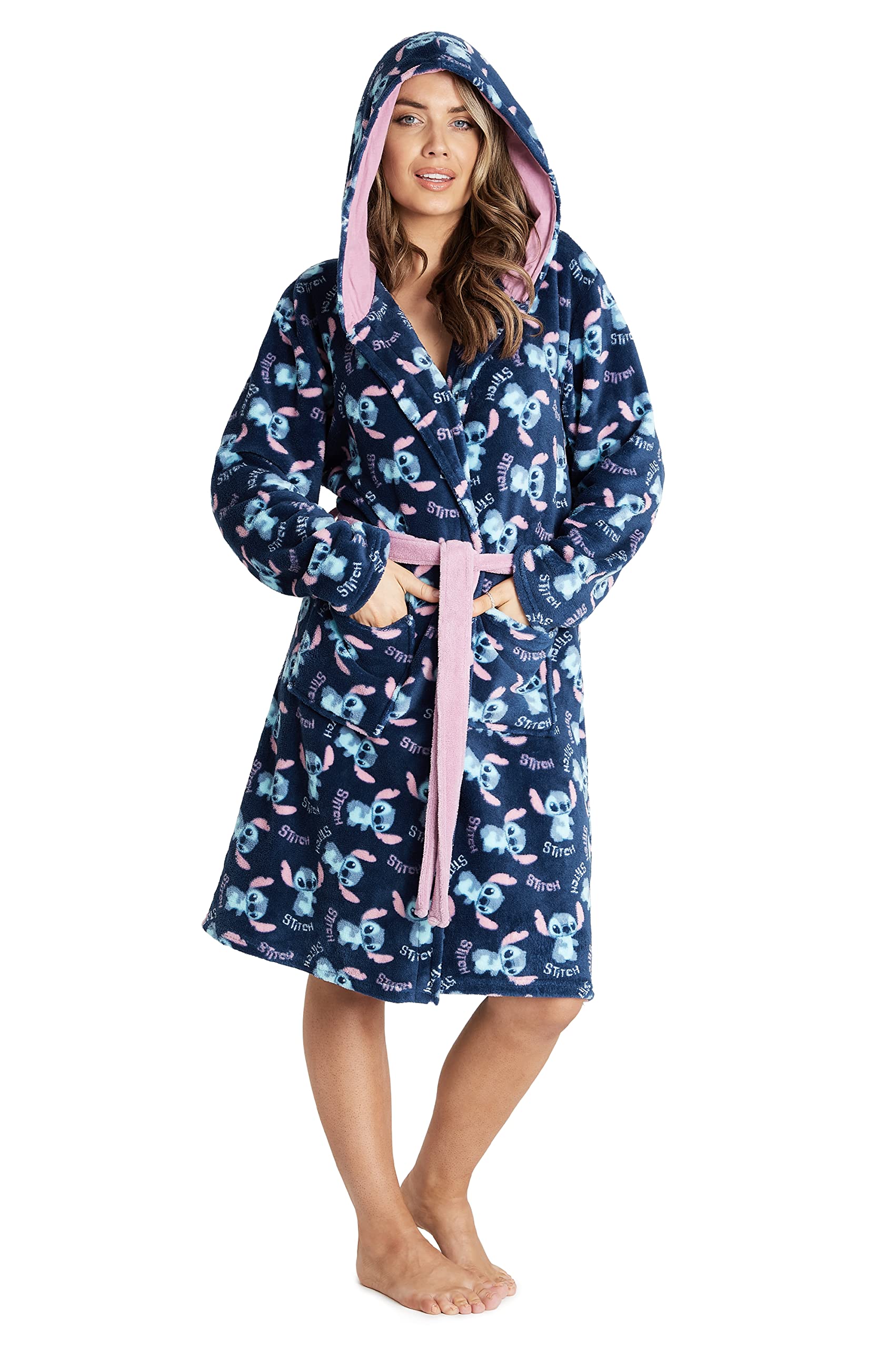 Buy Disney Ladies Dressing Gown, Lilo and Stitch Fleece Hooded Robe, Gifts for Women Online at