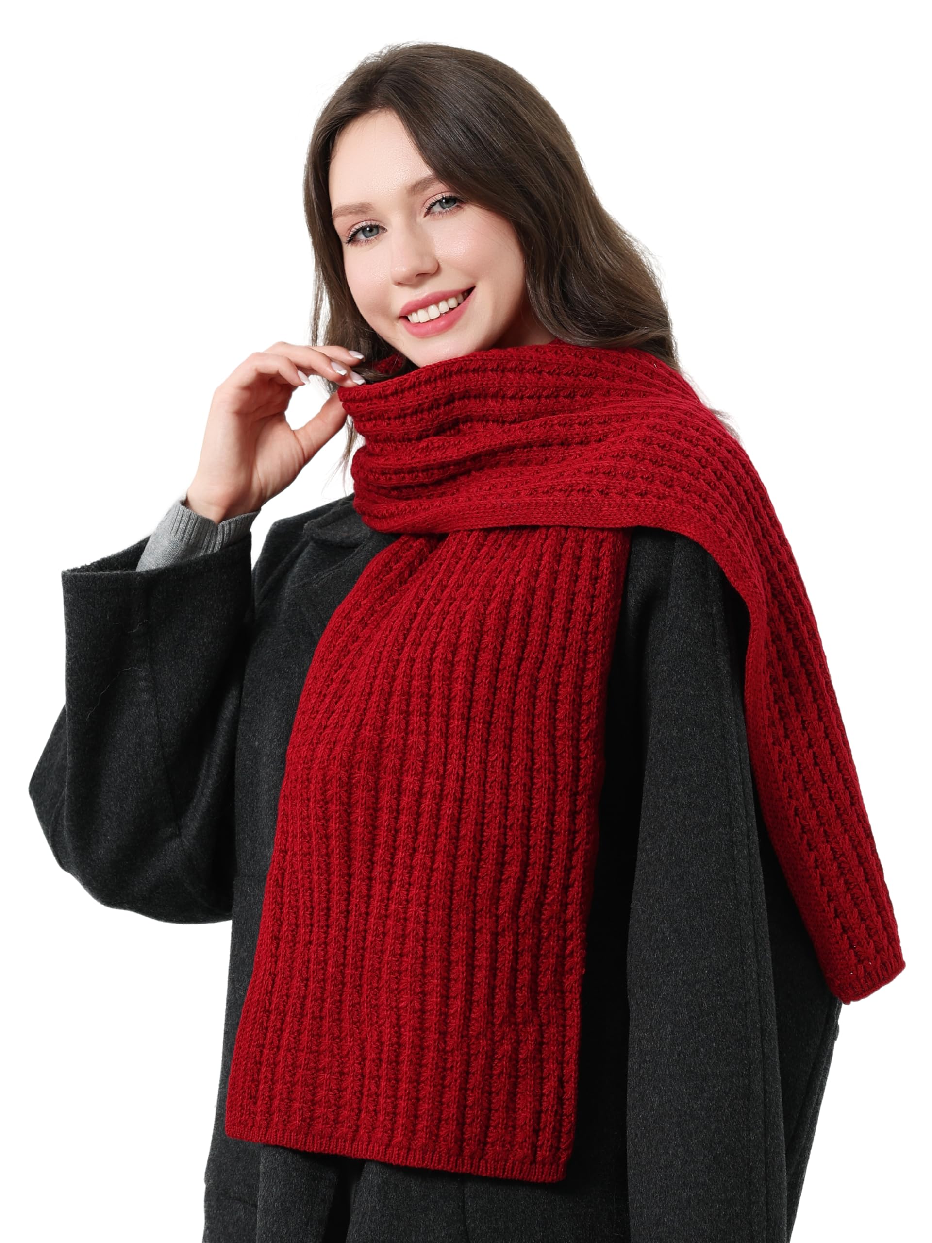 DonDon scarf for women uk winter scarf knitted scarf - Dark red