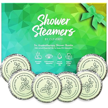 Cleverfy Shower Steamers Aromatherapy - Pack of 6 Menthol & Eucalyptus Shower Bombs with Essential Oils for Relaxation and Nasal Congestion. Green Set