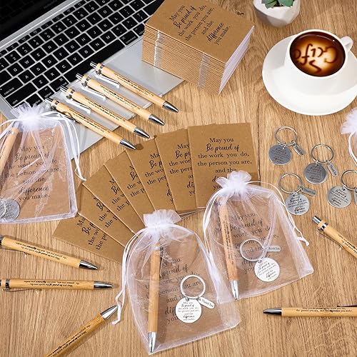 Miniatura 4 de 36 juegos de regalos de agradecimiento a los empleados, cuadernos de agradecimiento a granel, bolígrafos de bambú inspiradores, llaveros para