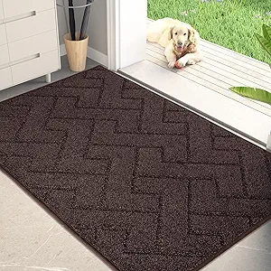 PURRUGS Dirt Trapping Door Mat 32" x 47", Non-Slip Machine Washable Entry Rug, Shoe Scraper, Dog Doormat, Super Absorbent Welcome Mat for Front & Back Door, Muddy Wet Shoes & Paws, Brown