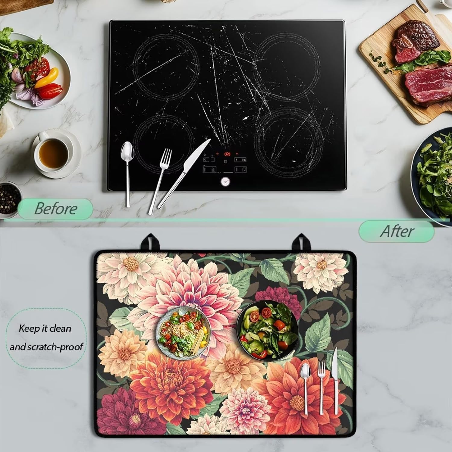 TODIYADDU Stylish Hippie Stove Covers for Electric Stove Top Non-Slip Cooktop Parts Cover Heat-Resistant Protector Mat 20x28 Inch Home Accessories for Cooking