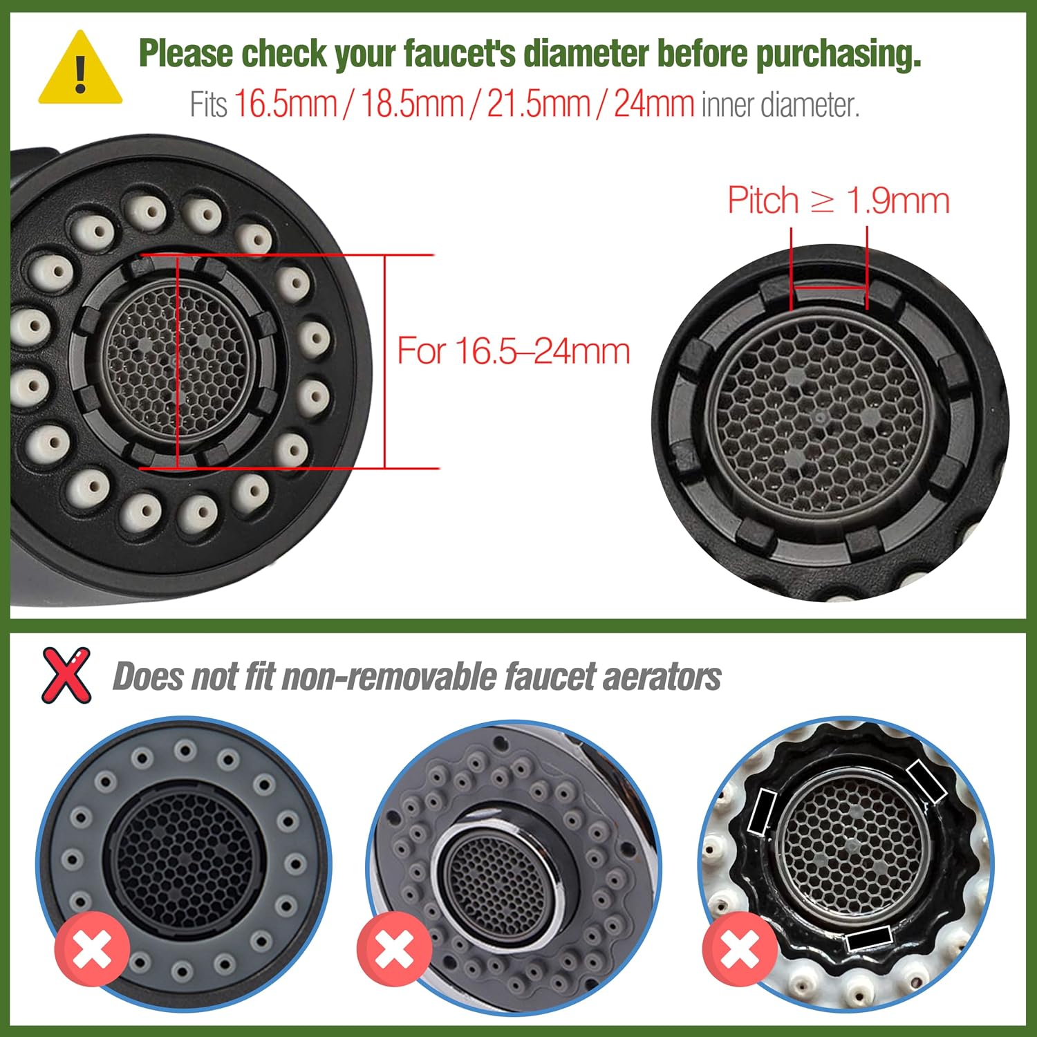 304 Stainless Steel Faucet Aerator Key – Aerator Removal Tool for Sink Faucet, Universal Fit for 6 Sizes (M16.5, M18.5, M21.5, M24, Junior, Regular) – Plumber Tools for Easy Faucet Aerator Removal
