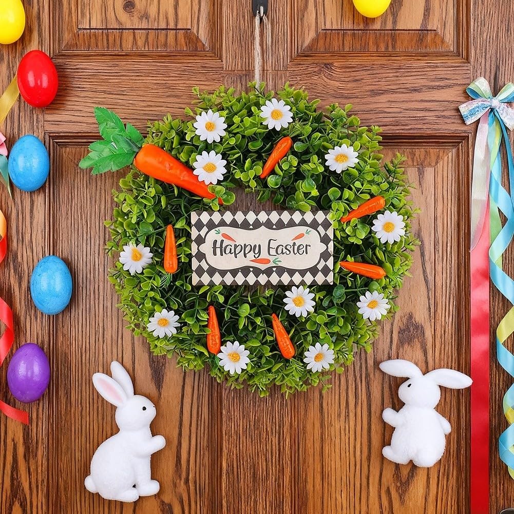 Ghirlanda pasquale con margherita e carota design morbido PVC primavera ghirlanda per porta d'ingresso casa parete tavolo decorazione leggera appeso ornamento verde 38 x 7 x 38 cm