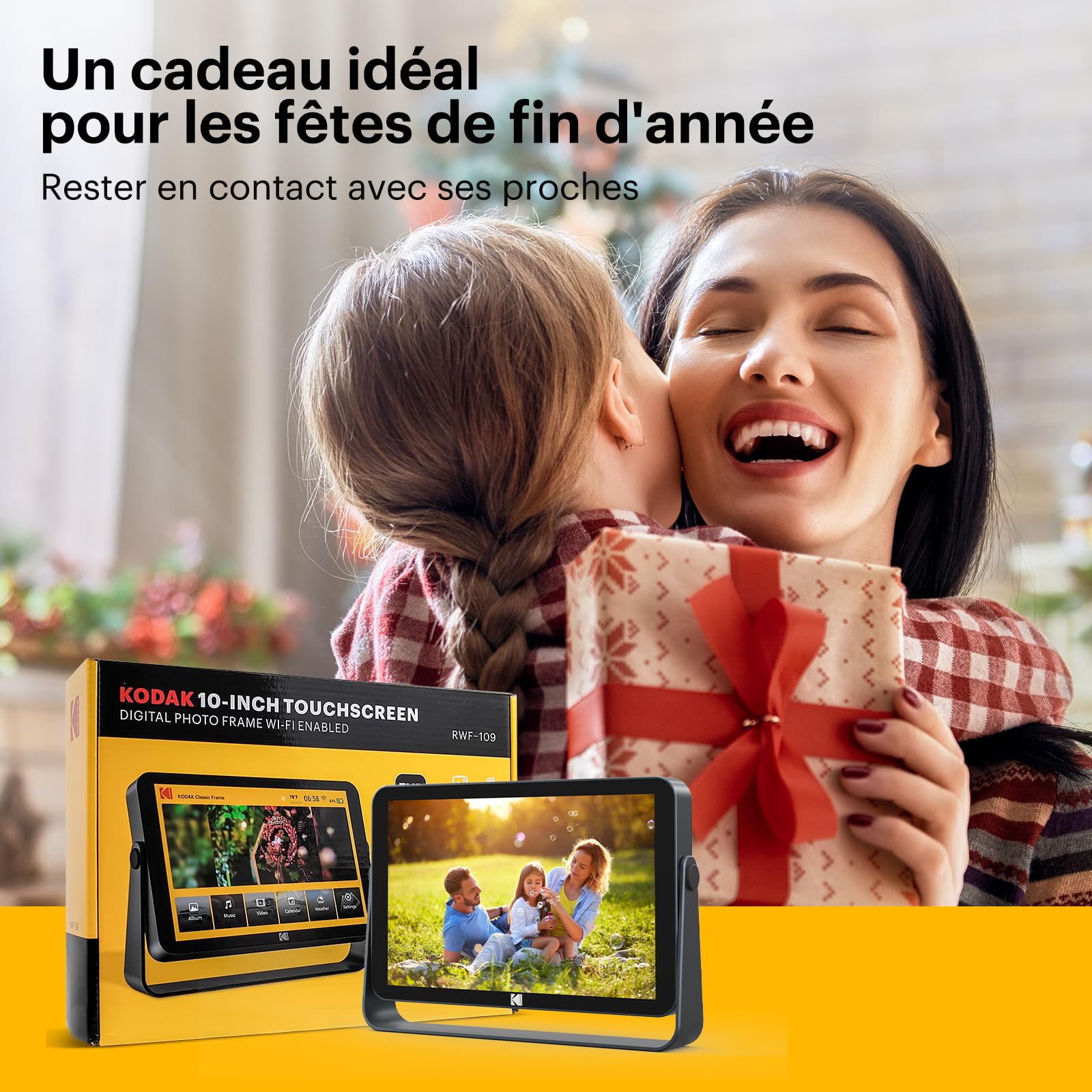 KODAK Cadre Photo Numérique WiFi-10,1 Pouces 1920x1200 IPS HD Écran Tactile, 4000mAh Batterie, 32Go Stockage, Cadre Photo Électronique Permet de Partager des Vidéos/Images, Utilisable sans Fil