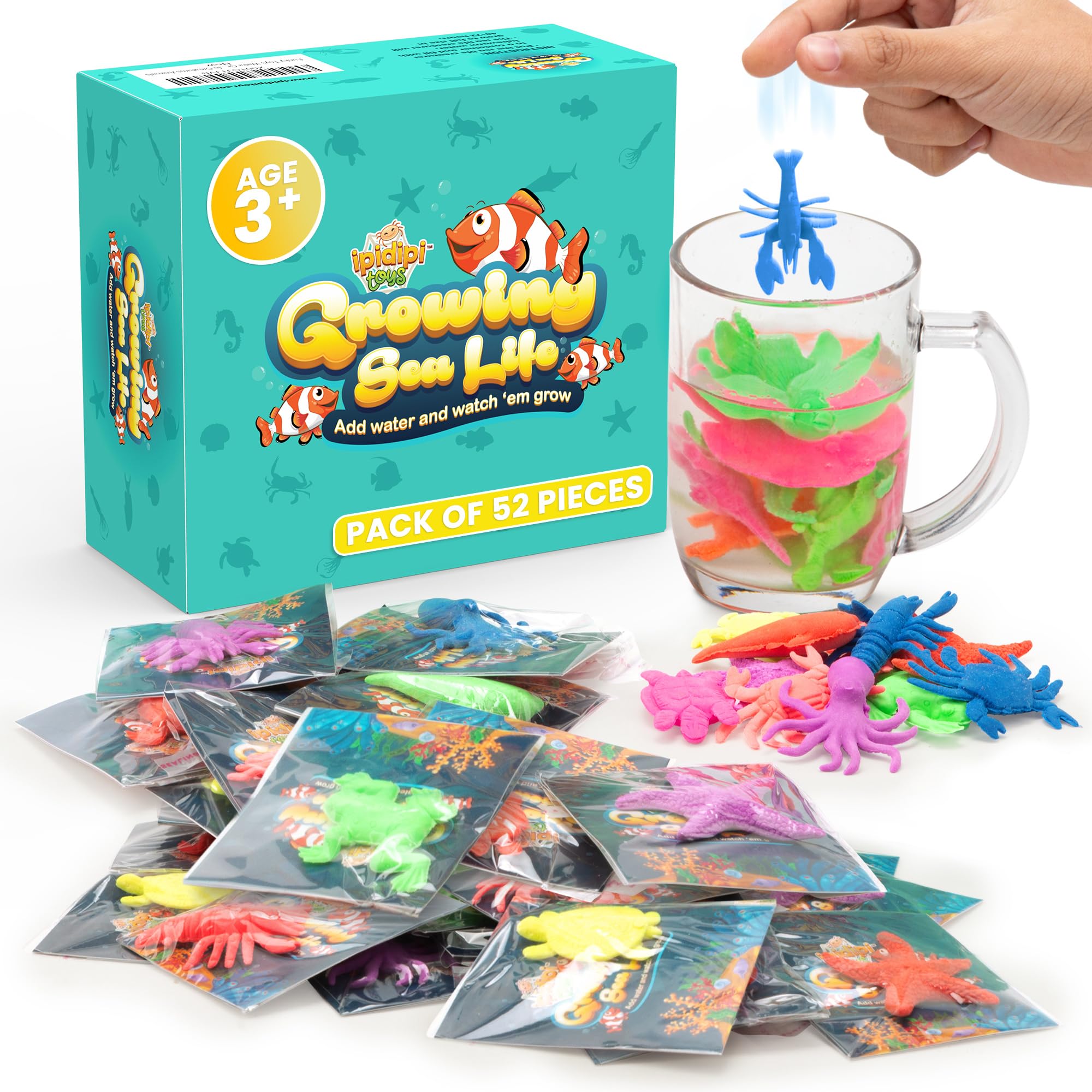 Water Growing Sea Creature Toys for Kids – 52-Pack Ocean-Themed Animals, Easter Basket Stuffers for Kids, Birthday Party Favors, Goodie Bag Stuffers, Easter Egg Stuffers