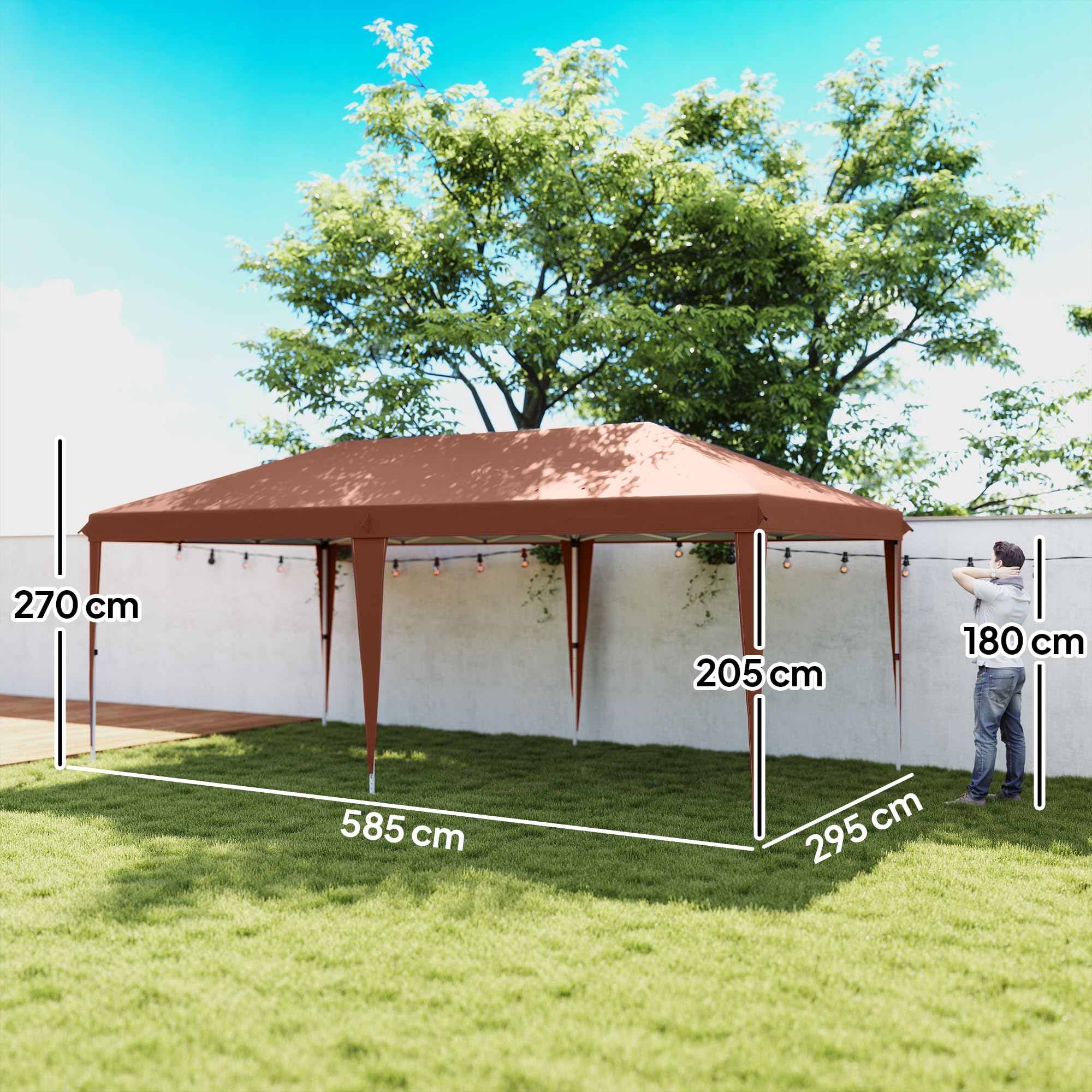Outsunny Tonnelle Pliante 3x6m tonnelle de Jardin extérieur Barnum de Jardin Pop-up Pliant Sac Inclus Acier époxy Oxford Haute densité Marron