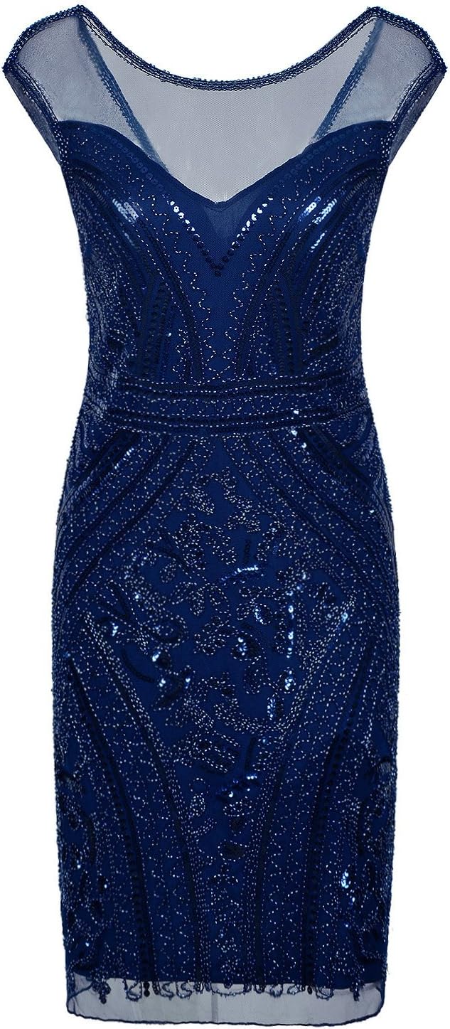 Vijiv 1920s Short Prom Dresses V Neck Inspired Sequins Cocktail Flapper Dress