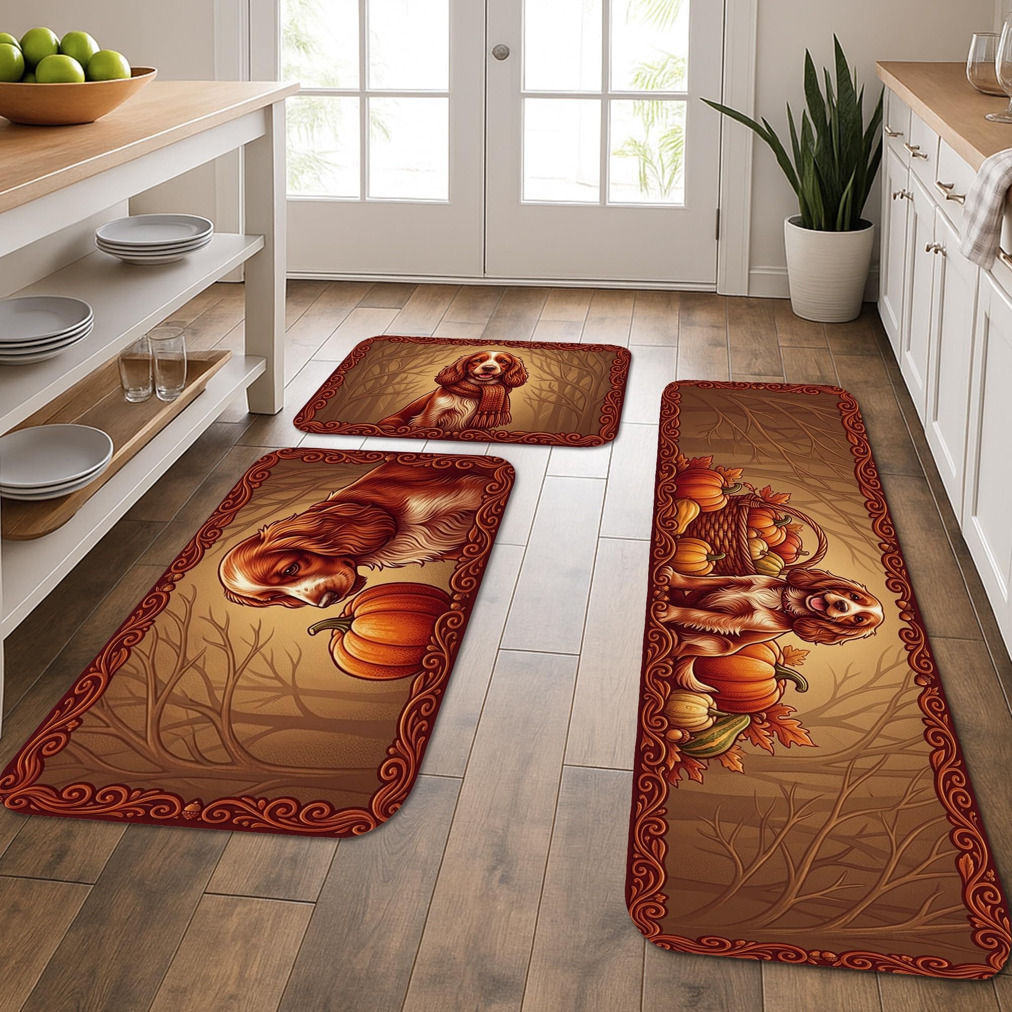 Tapis de cuisine antifatigue marron lot de 3 pour évier et couloir