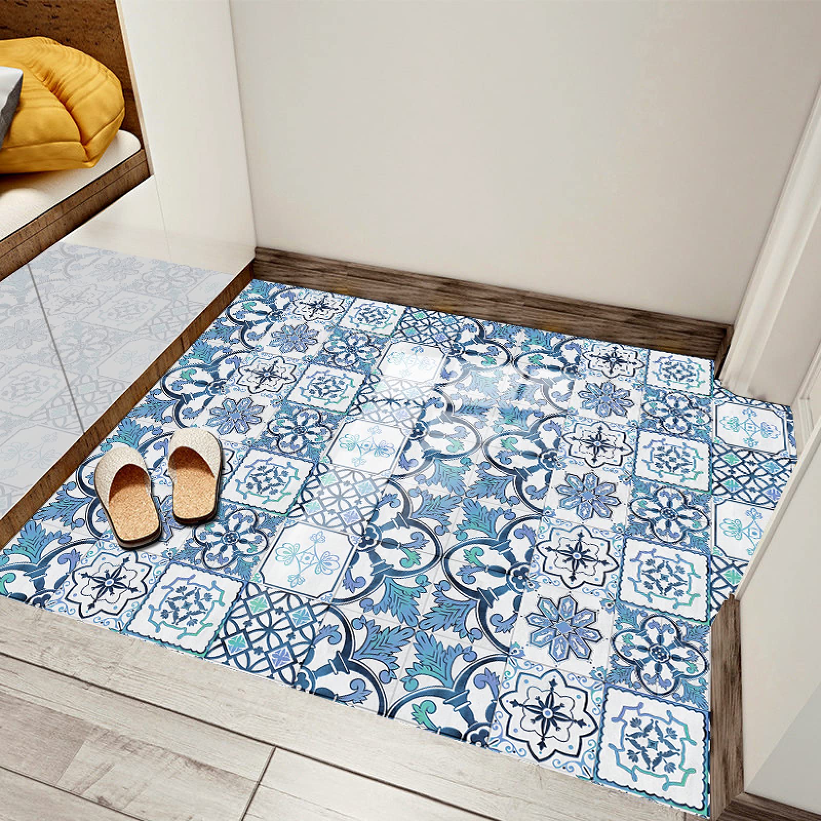 Stickers Muraux Bleu Lot De 10 Autocollants Muraux Impermu00e9ables Pour Du00e9coration De Cuisine Et Salle De Bain, Porcelaine 010, 15,2 X 15,2 Cm Carreau De Ciment Adhesif 15x15