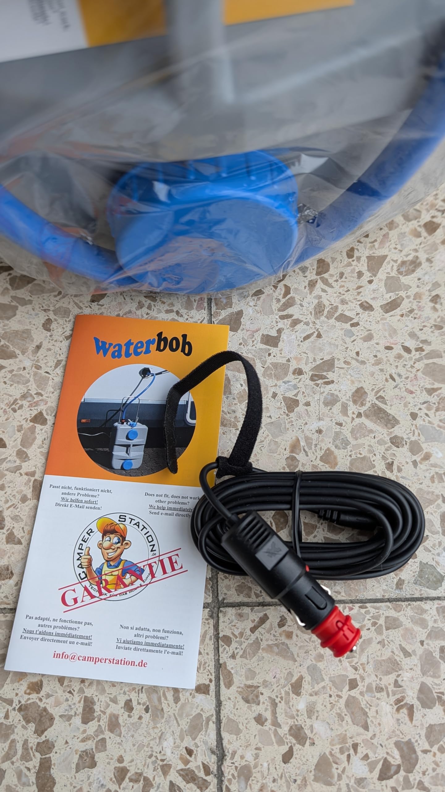 WaterBob, Zbiornik na wodę na kółkach z pompą 12 V, szary, długość 50 cm, szerokość 32 cm, wysokość 30 cm