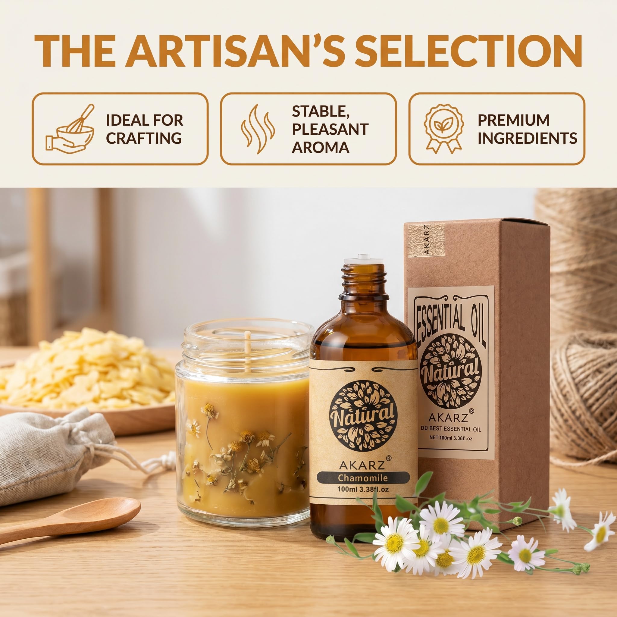 AKARZ 100ml Olejek esencjny z Rumianka - Naturalny olejek aromatyczny do dyfuzorów, lamp aromatycznych i aromatów pomieszczeń