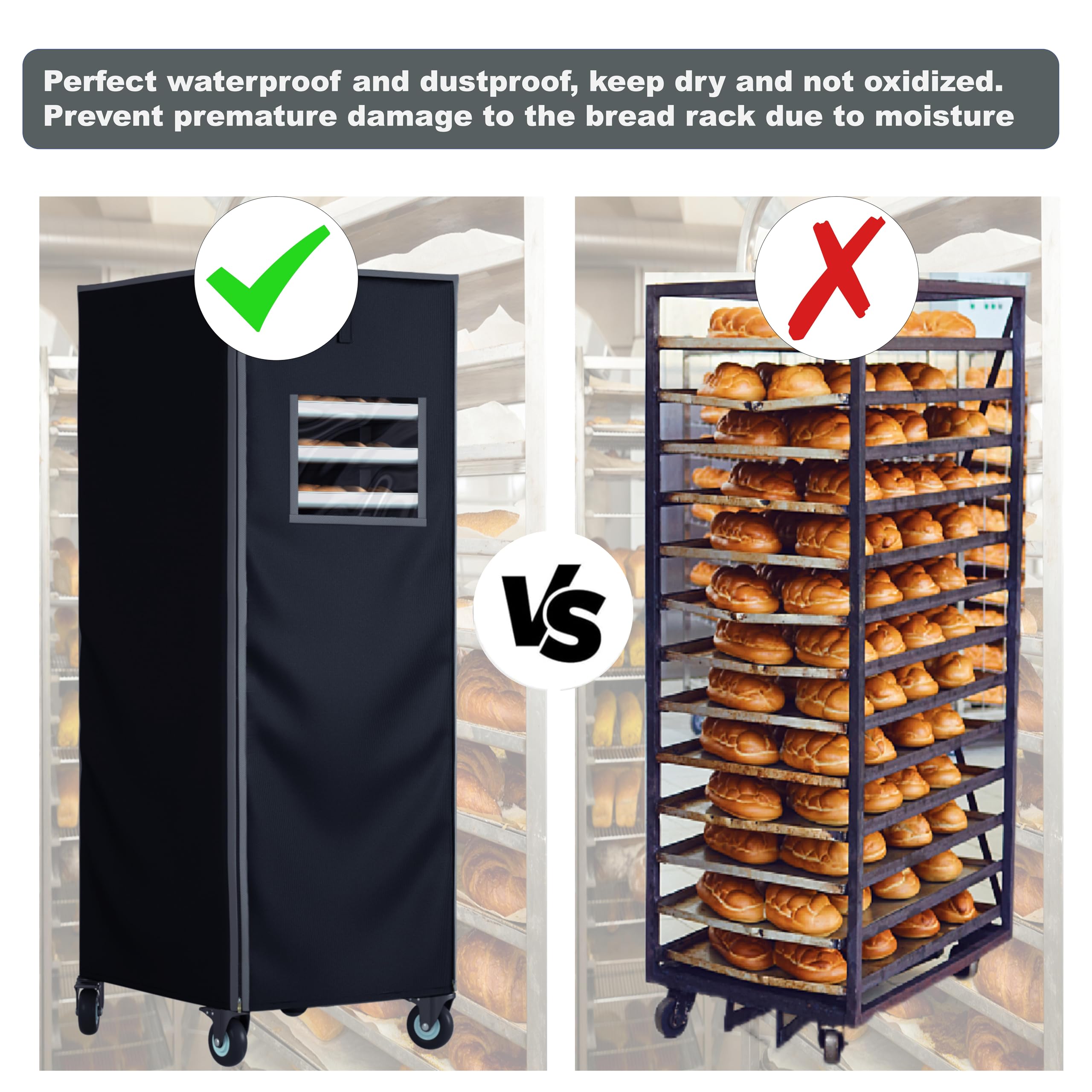 Cubierta para estante de panadería con cremallera, estante de 20 niveles con rejillas de ventilación, cubierta de estante para pan, 23 x 28 x 64 pulgadas, estante de pan de alta densidad, impermeable
