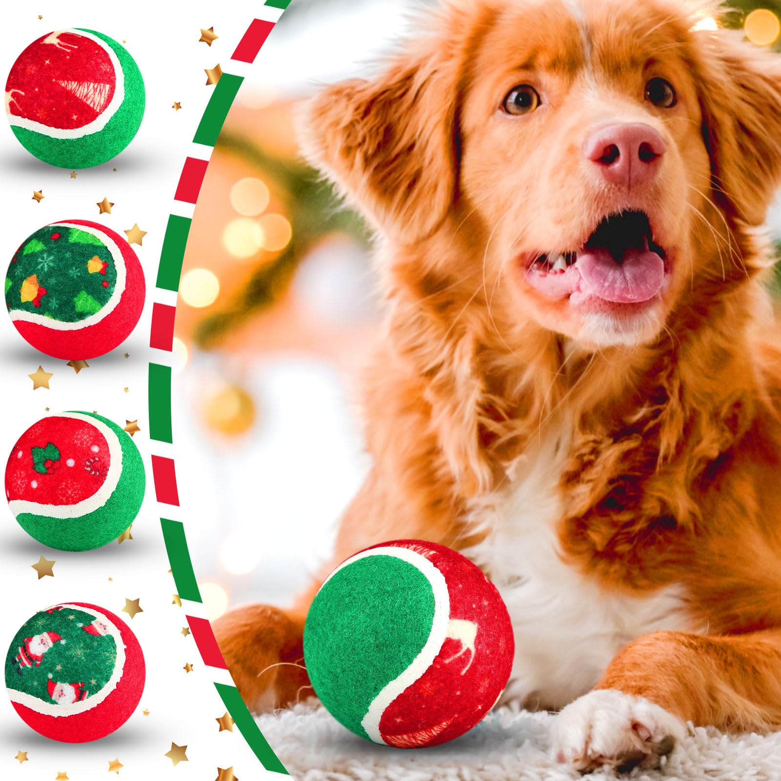Hiboom Weihnachts-Tennisbälle für Hunde, 6,3 cm, interaktives Spielzeug für kleine, mittelgroße und große Zahnen, Kautraining, Spielen, Weihnachten, Haustiergeschenk, 48 Stück