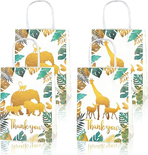 Bolsas de regalo de fiesta de safari de selva, 24 unidades, con temática de animales de la selva, bolsas de regalo de papel de agradecimiento con
