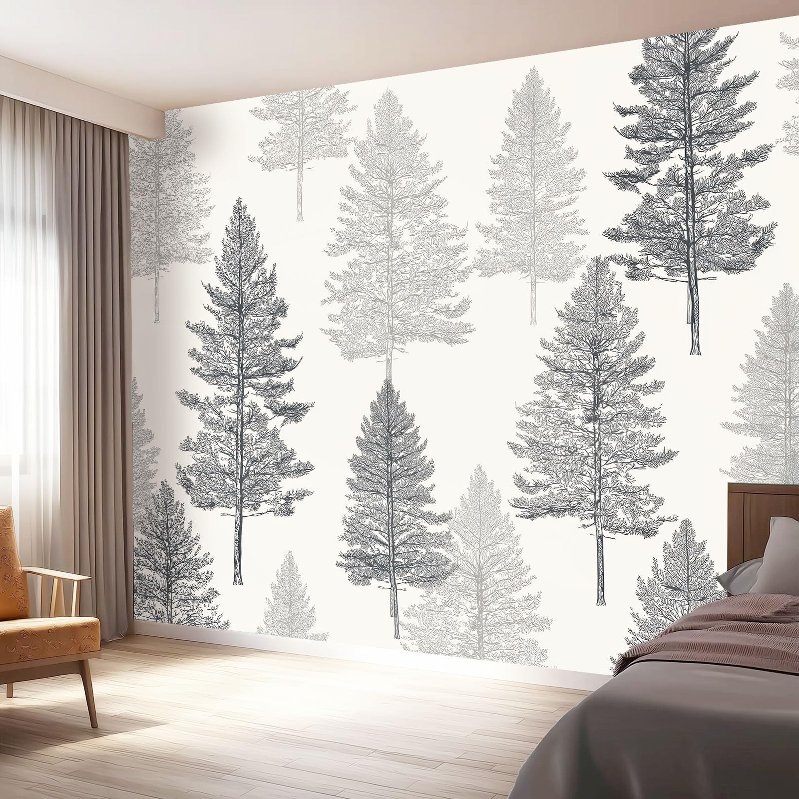 Papel tapiz Líneas de pinos retro Murales Papel Pintado Moderna Decoración 400 x 280 cm Lana Decoración De Pared Sala Cuarto Gris
