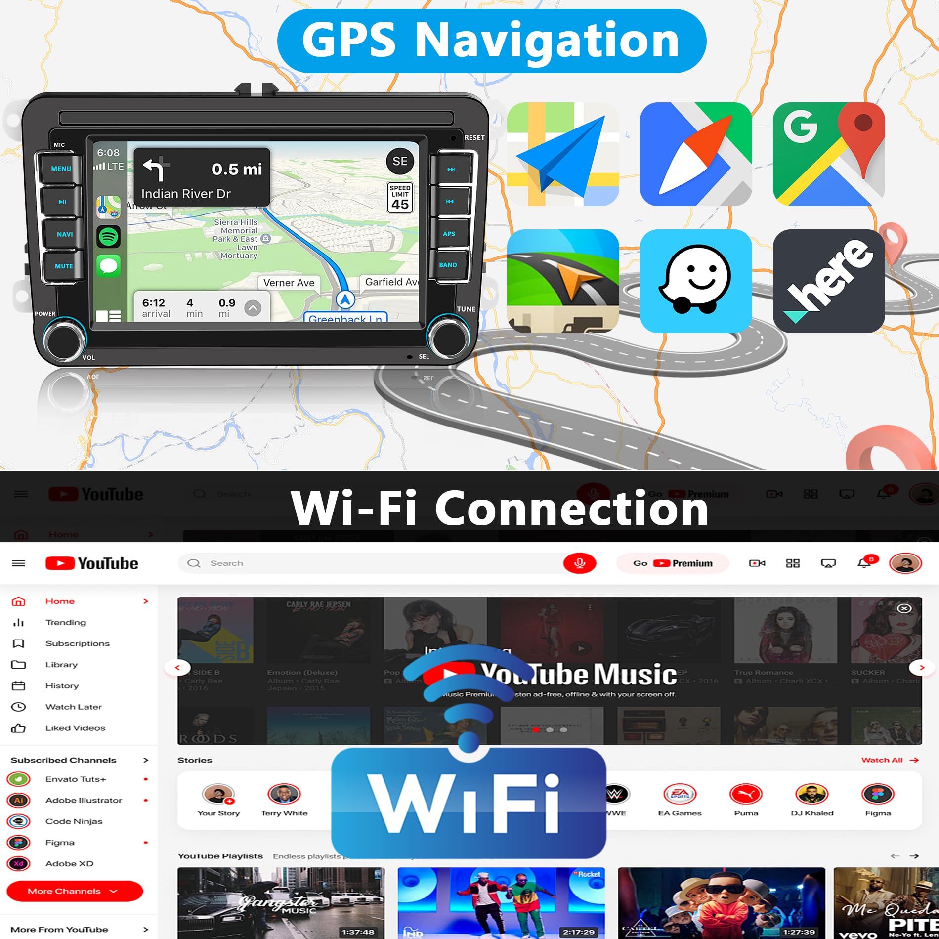 Radio Coche 2 DIN pour Pantalla Volkswagen Golf 5 6 Passat Jetta EOS Touareg, Écran IPS Android Auto CarPlay Sans Fil, Bluetooth USB FM RDS Noir — view 4