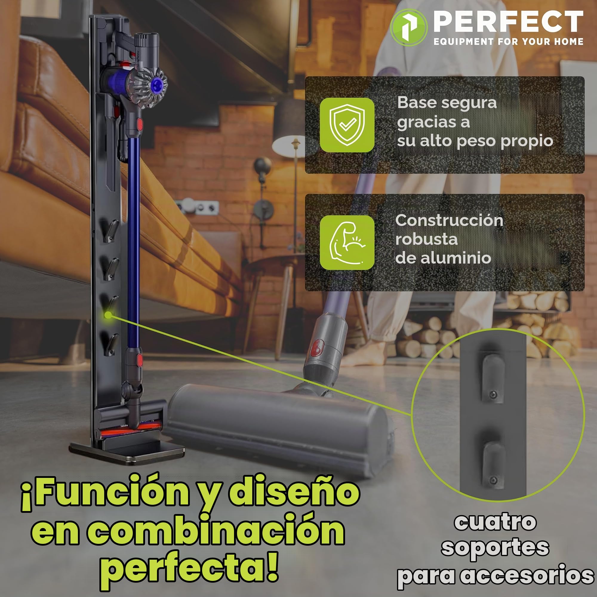 PERFECT Soporte universal para aspiradora, compatible con Dyson V6, V7, V8, V10, V11, V12, V15, Gen5, de suelo, para accesorios, negro.