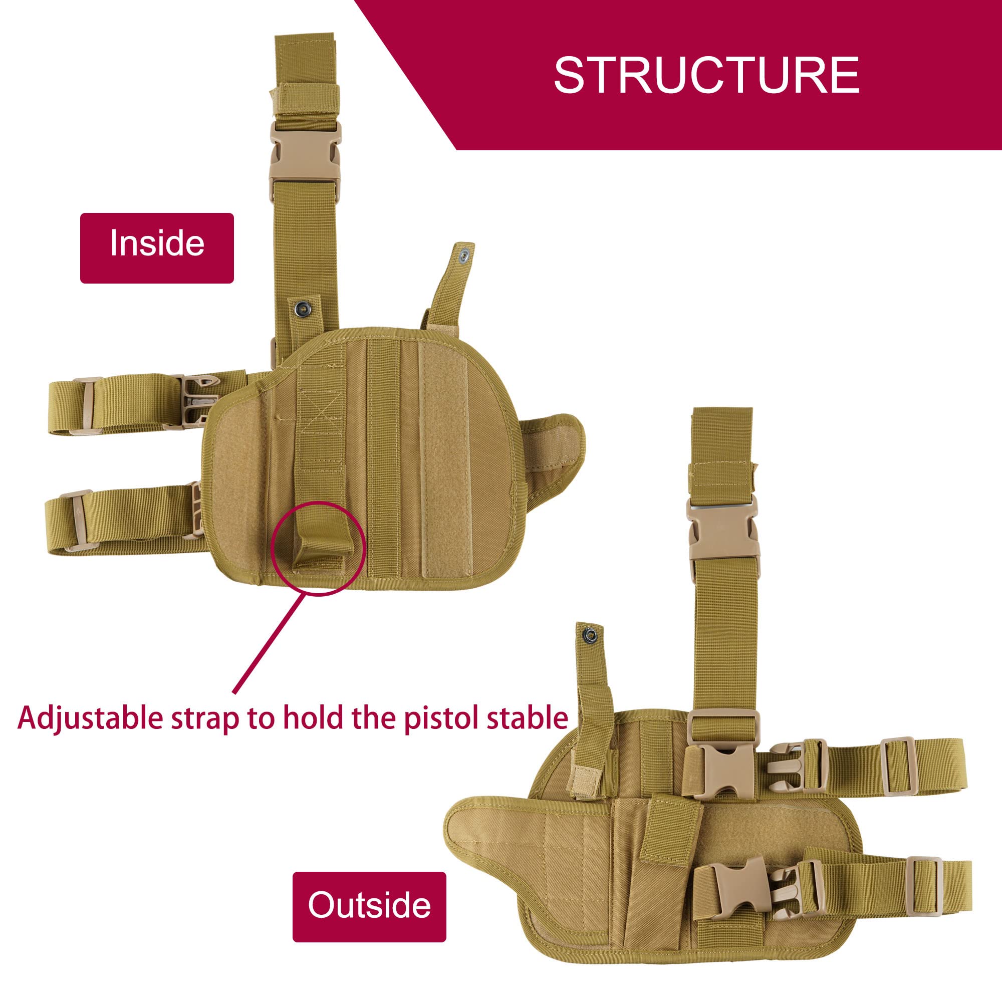 Holster Cuisse Tactique YOCOOL Pour Airsoft - Compatible Glock 17/19/43 - Nylon 1000D Avec Pochette Magazine