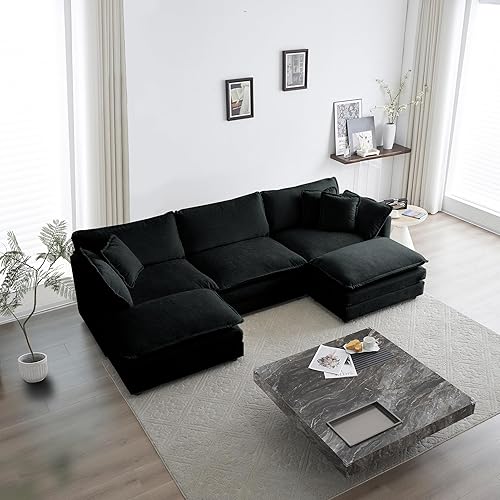 U-Shaped Sectional Couches Sofa with Reversible Footrest, 5-Seater Modular Couch Convertible Corner Sofa Bed, Modern Minimalist Soft L Shaped Couch