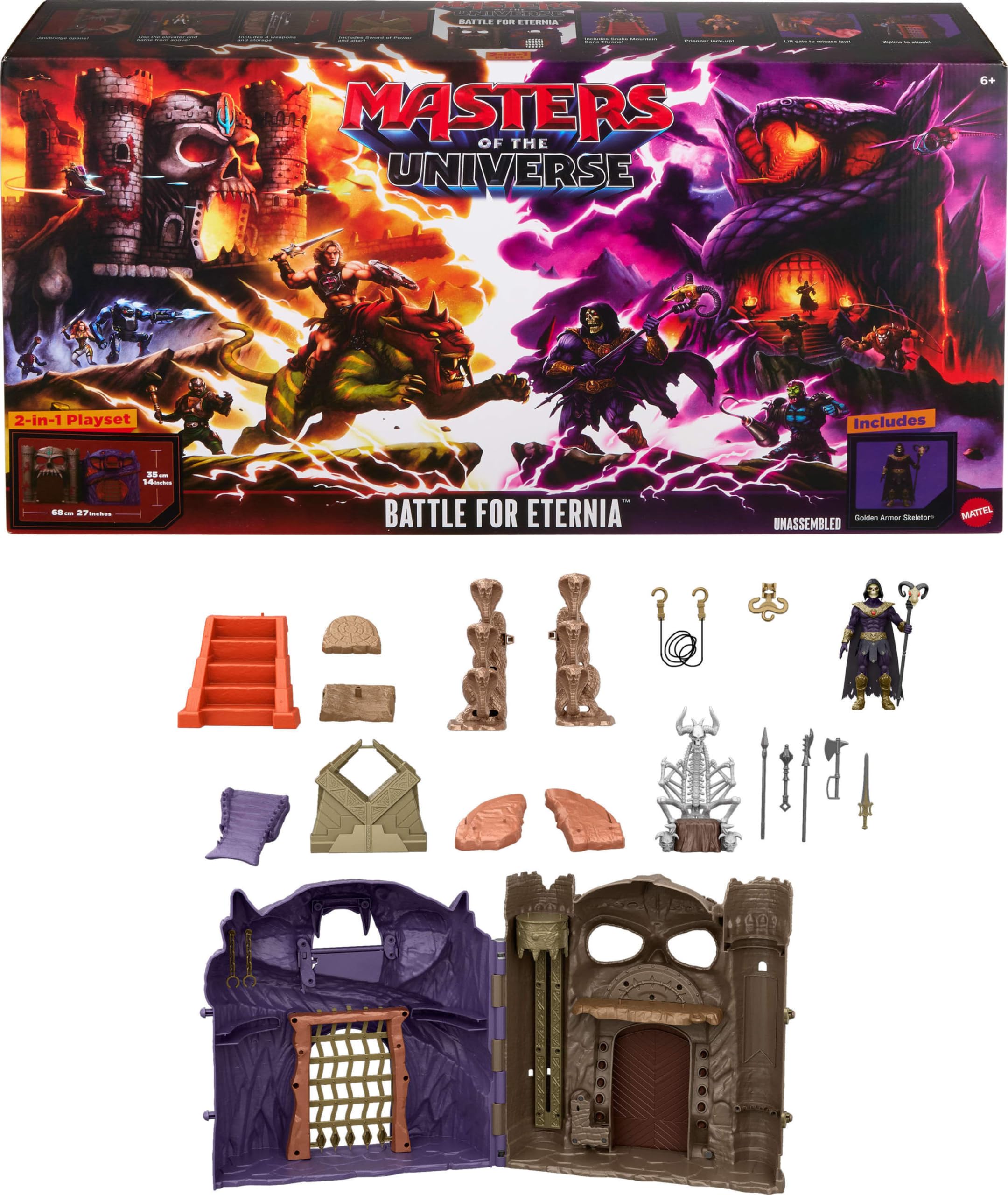 Masters of the Universe Playset of Castle Grayskull & Snake Mountain | 2026 Movie Inspired Battle for Eternia Action Figure Set, Removable Bone Throne, Skeletor Figure, Power Sword & Altar