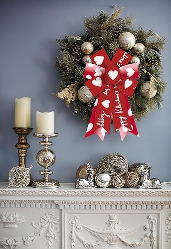 Miniatura 3 de Estivaux 2 lazos de San Valentín para corona, lazos de corona para el día de San Valentín, lazos de arpillera rojos y blancos, lazos de corazón para