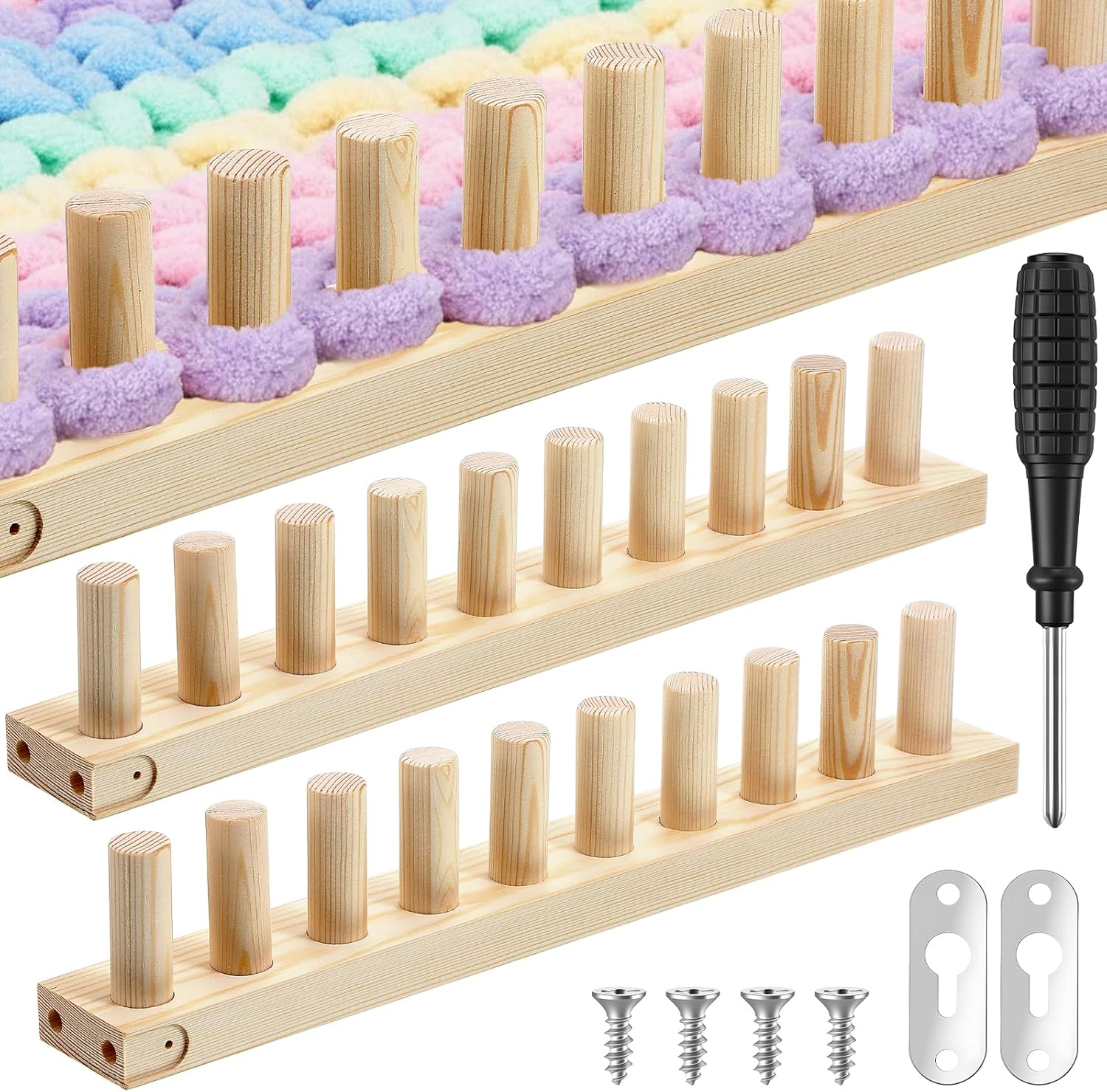 IMengjbang 30" Chunky Blanket Loom Kit, Adjustable Size Wooden Loom Kit for Blankets DIY Handmade Extra Jumbo Chunky Yarn Crochet Knitting Tool Making Blanket 2 Packs