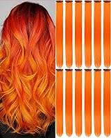 Vista 15 de 12 extensiones de cabello negro con clip, extensiones de cabello de color de 22 pulgadas, extensiones de cabello sintético largo y lacio para mujer