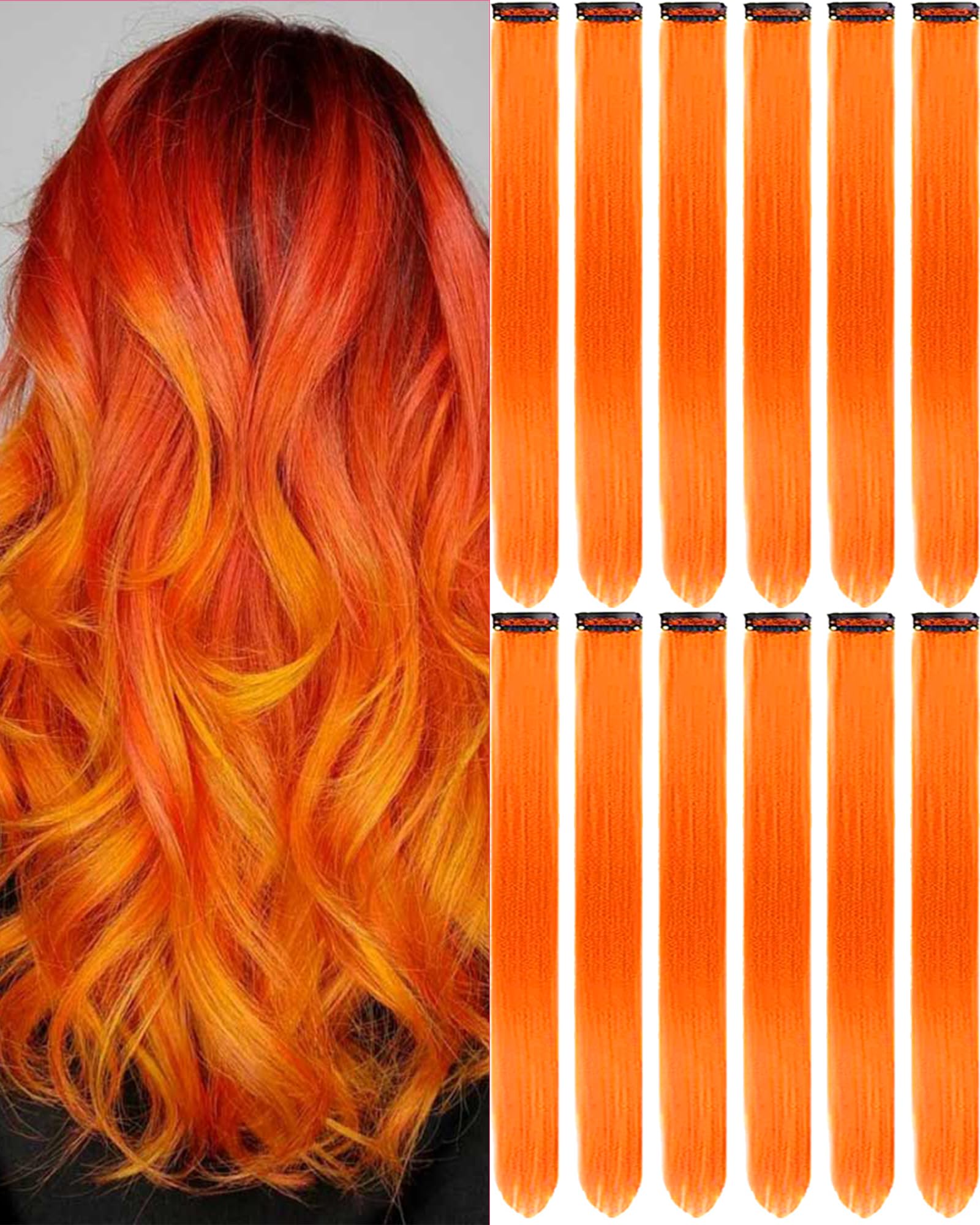 Amazon.com : Olldag 12 PCS Orange Hair Extensions Clip in  display picture 1