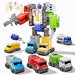 WATUDOU Toys for Ages 5-7, 5-in-1 Take Apart Vehicle Trucks Transform to Robot, 4 5 6 7 Year Old Boy Christmas Birthday Gift Ideas, Robot Toys with Light and Sounds for Kids 5-7