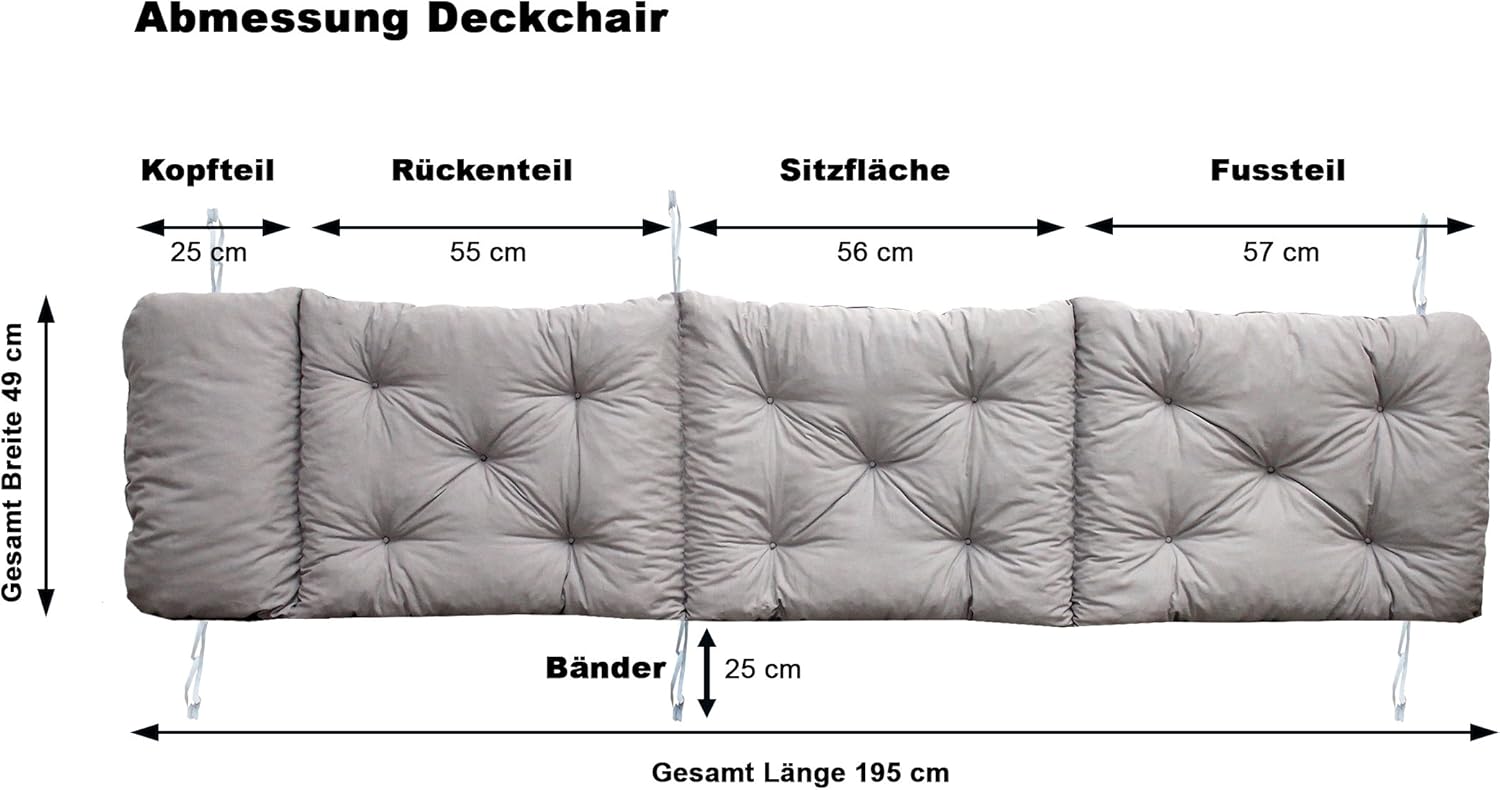 Deckchair pad for lounger, 195x49 cm light gray