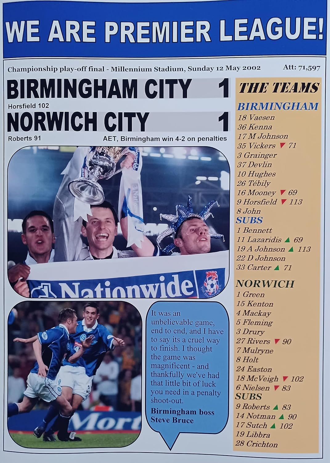 Birmingham City 1 Norwich City 1-2002 Championship play-off final - souvenir print