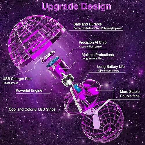 Miniatura 4 de Ciniffo Juguete de bola de orbe volador mejorado, bola flotante de boomerang controlada a mano, globo cósmico volador giratorio con trucos