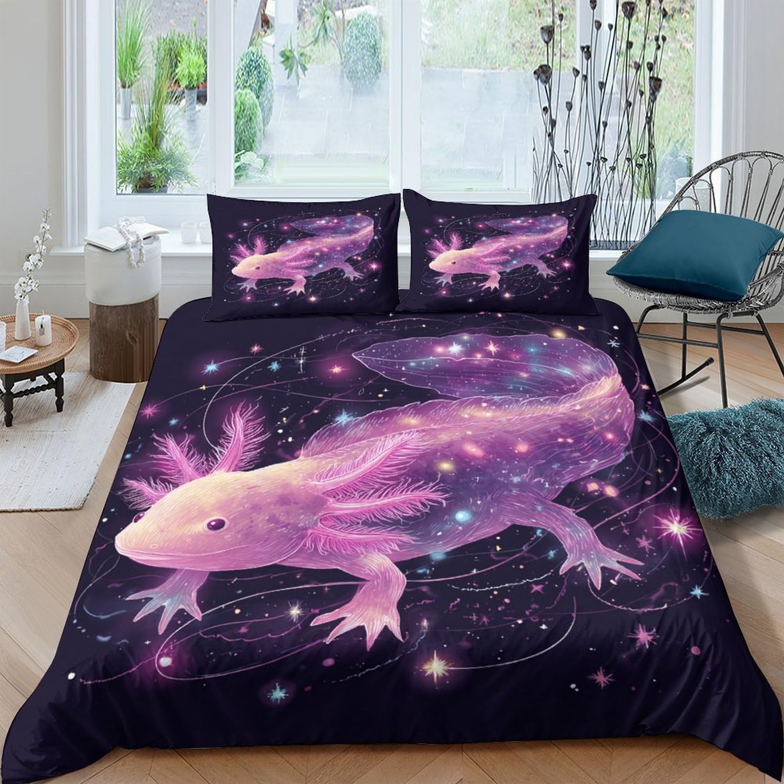 Ctjqhvkz Style-6 3D Printed Fantasy Axolotl Fitted Sheet Microfiber Soft Purple Nebula Mattress Cover For Bedroom Dorm Decor Single（135X200cm）