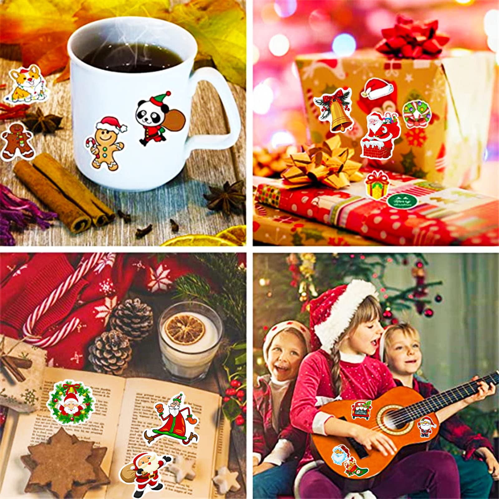 100 Adesivi Natalizi Olografici In Vinile | Tema Natale Con Babbo Natale E Pupazzo Di Neve | Impermeabili Per Decorazioni