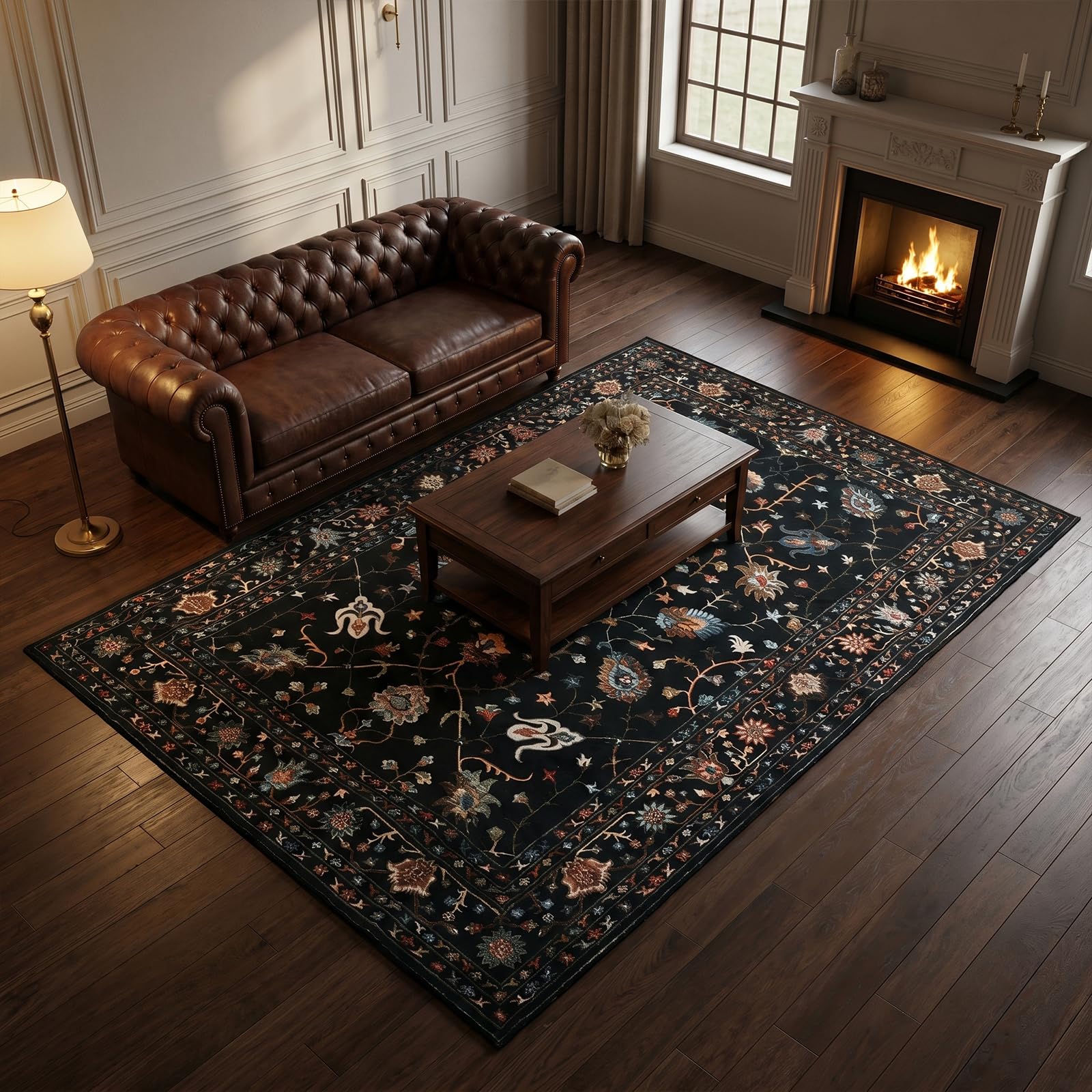 jxgzyy Washable Living Room Rugs, Black Persian Rug, Short Pile Bedroom Rug